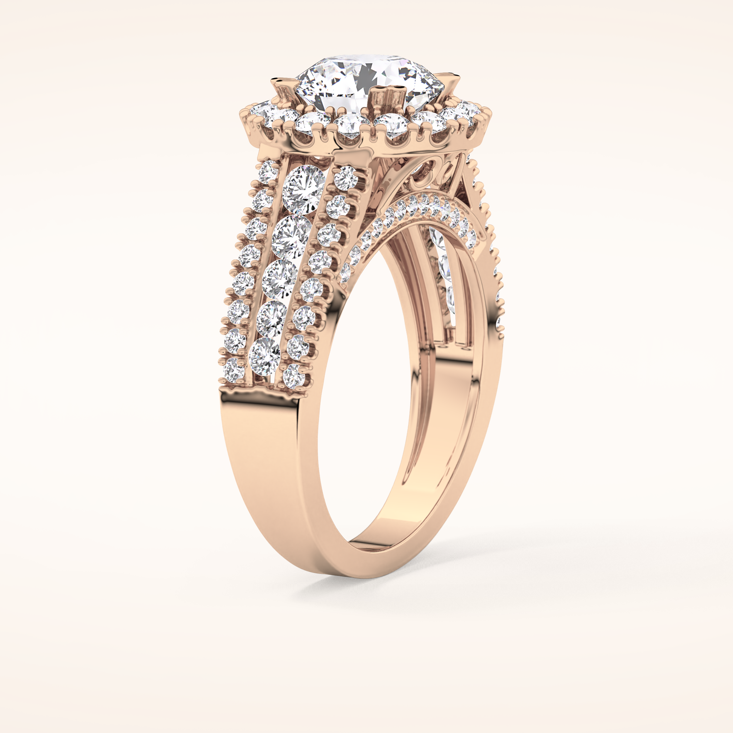 2.22 CT Round Shaped Halo & Pave Moissanite Engagement Ring