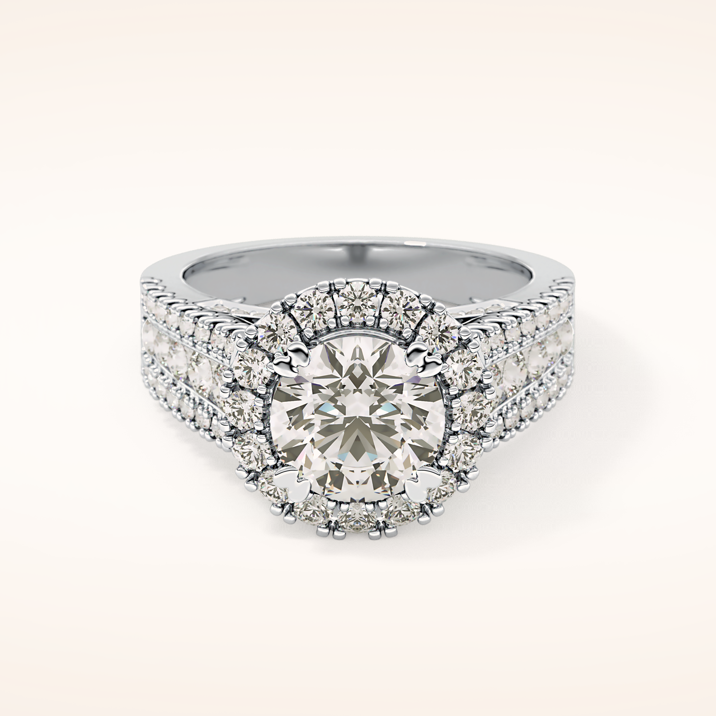 2.22 CT Round Shaped Halo & Pave Moissanite Engagement Ring