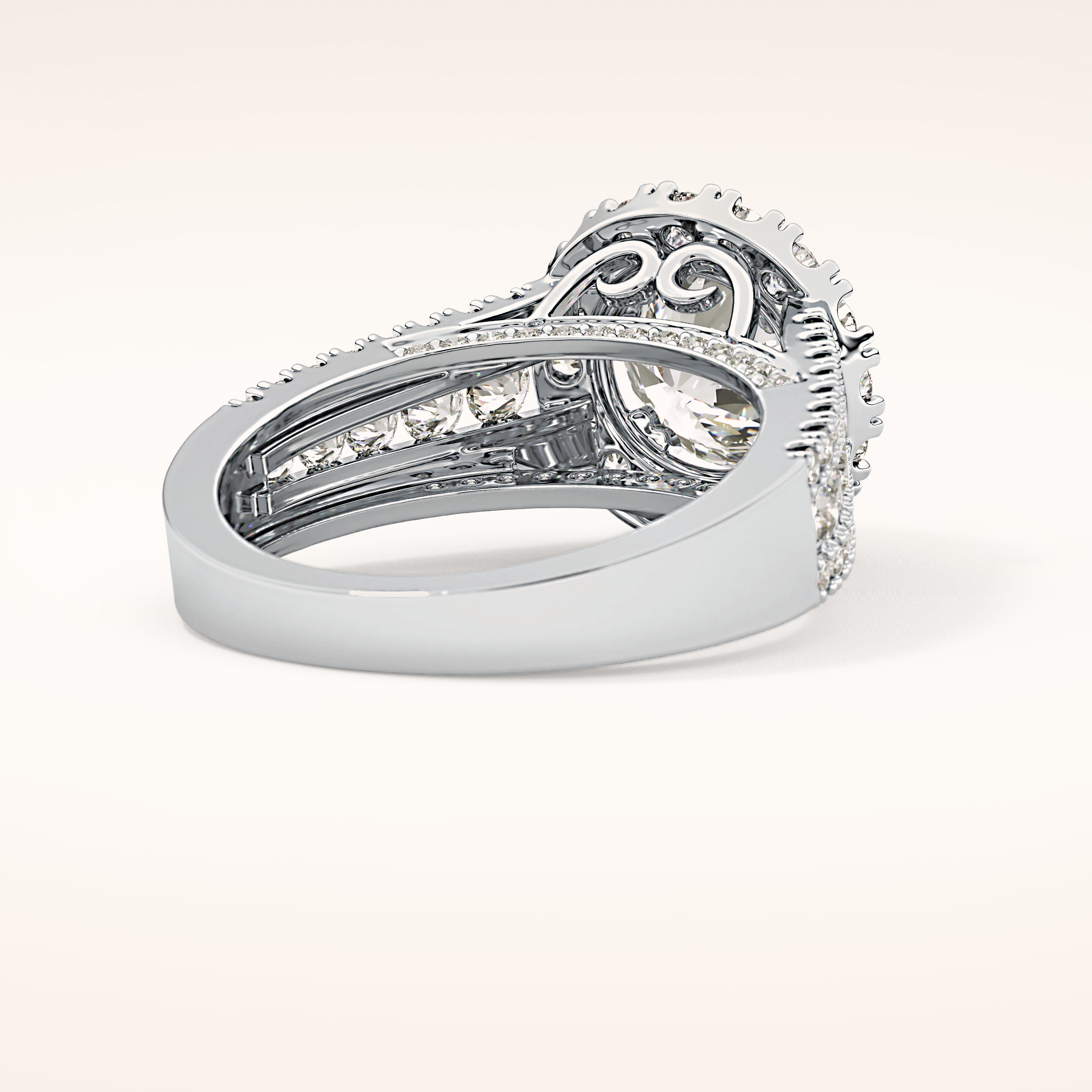 2.22 CT Round Shaped Halo & Pave Moissanite Engagement Ring