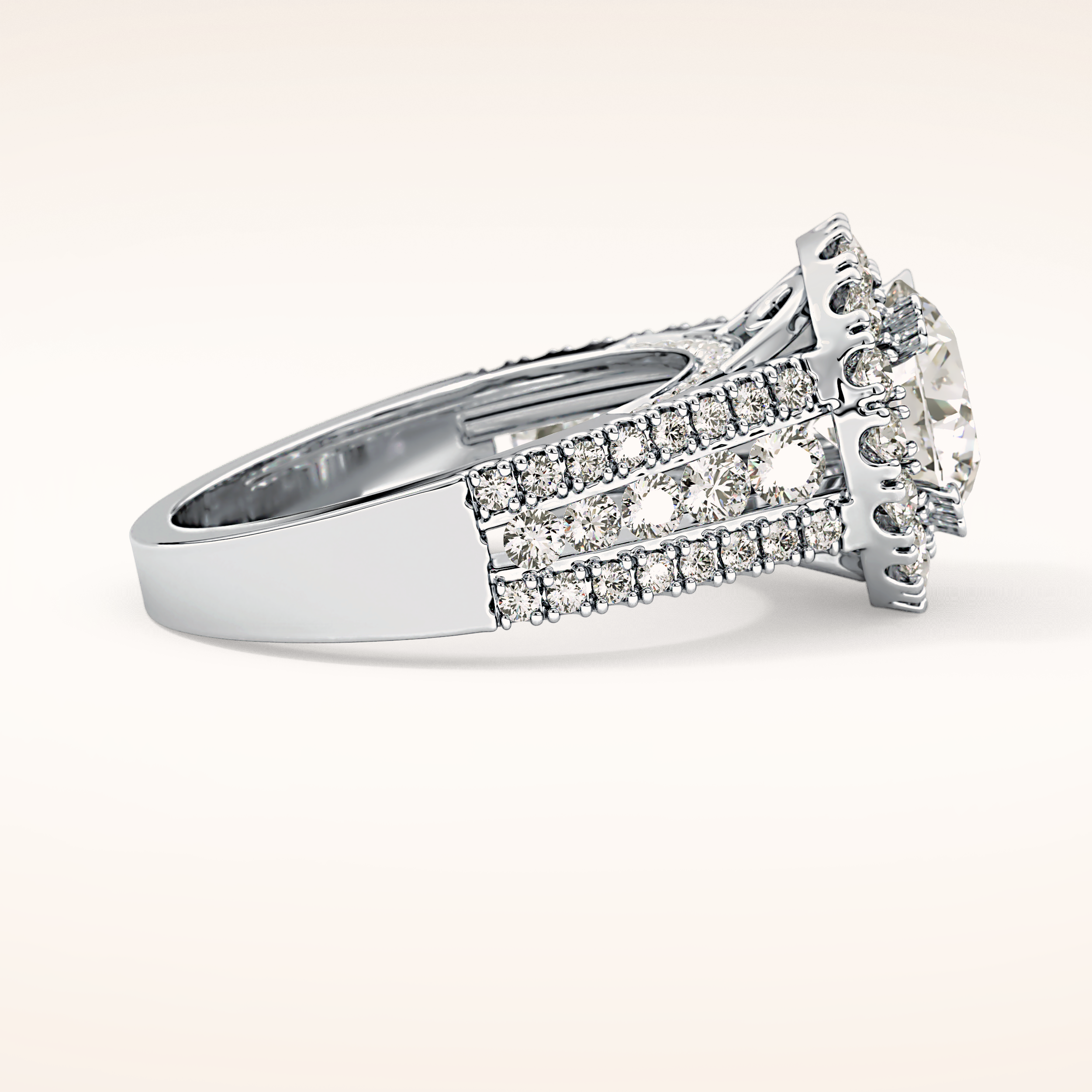 2.22 CT Round Shaped Halo & Pave Moissanite Engagement Ring