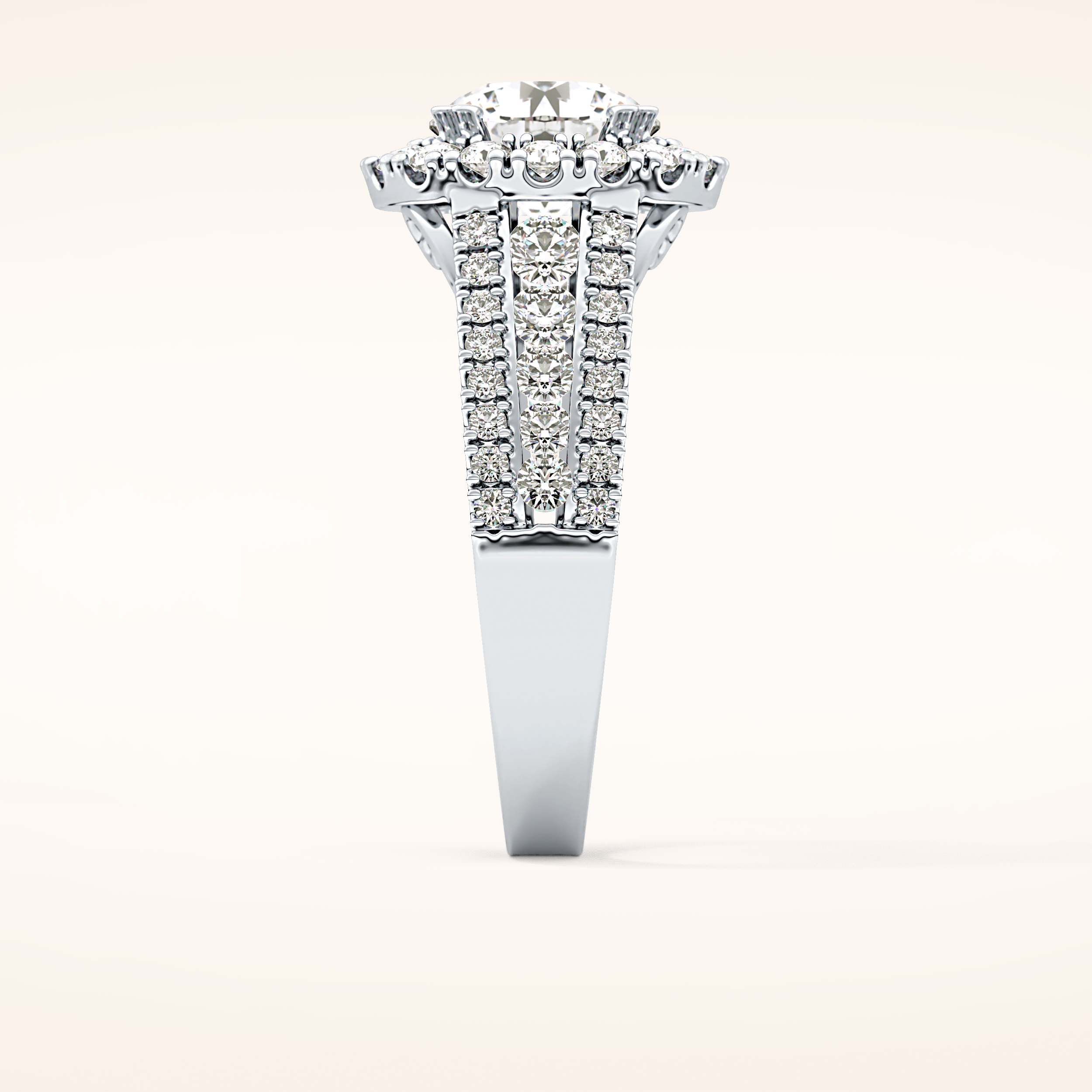 2.22 CT Round Shaped Halo & Pave Moissanite Engagement Ring