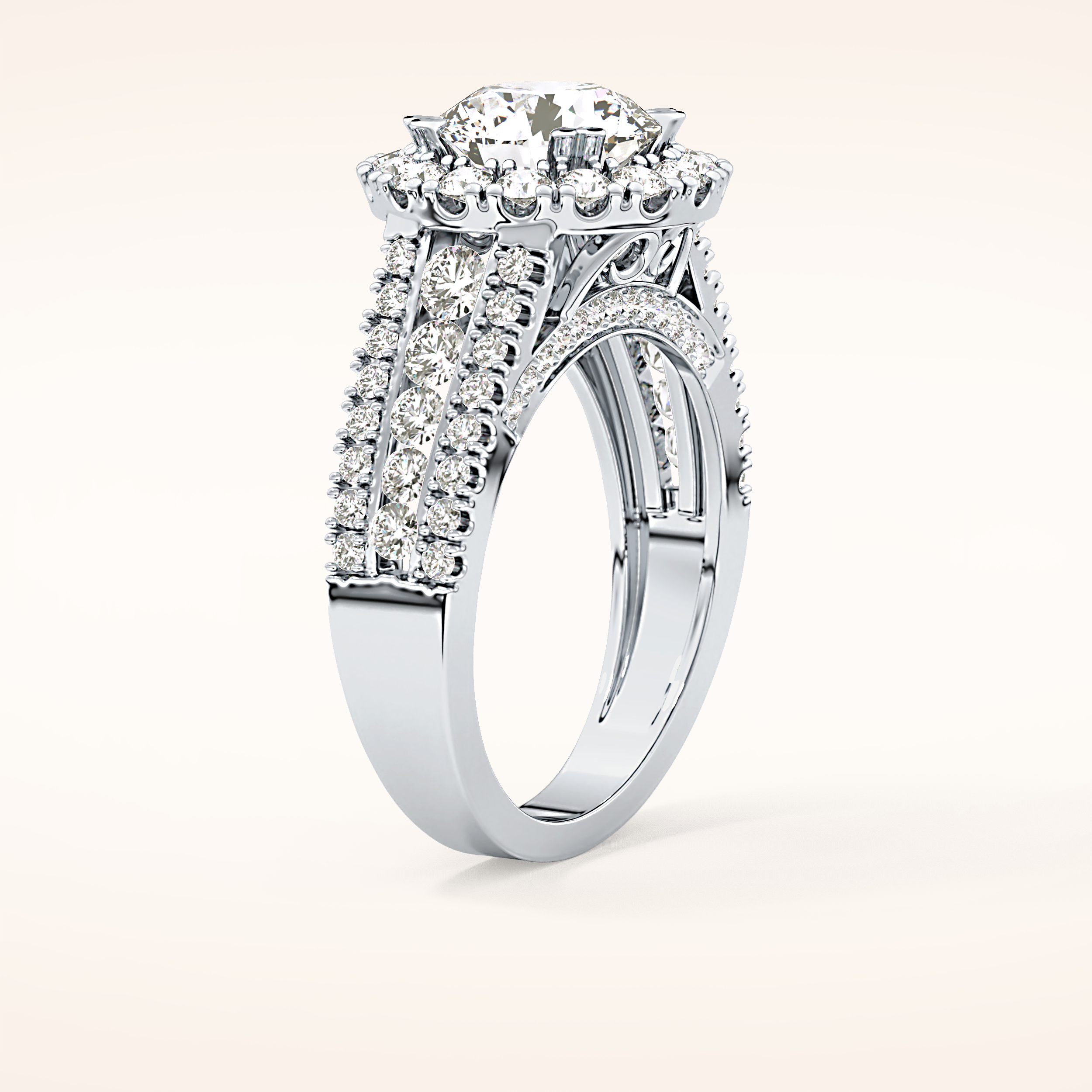 2.22 CT Round Shaped Halo & Pave Moissanite Engagement Ring