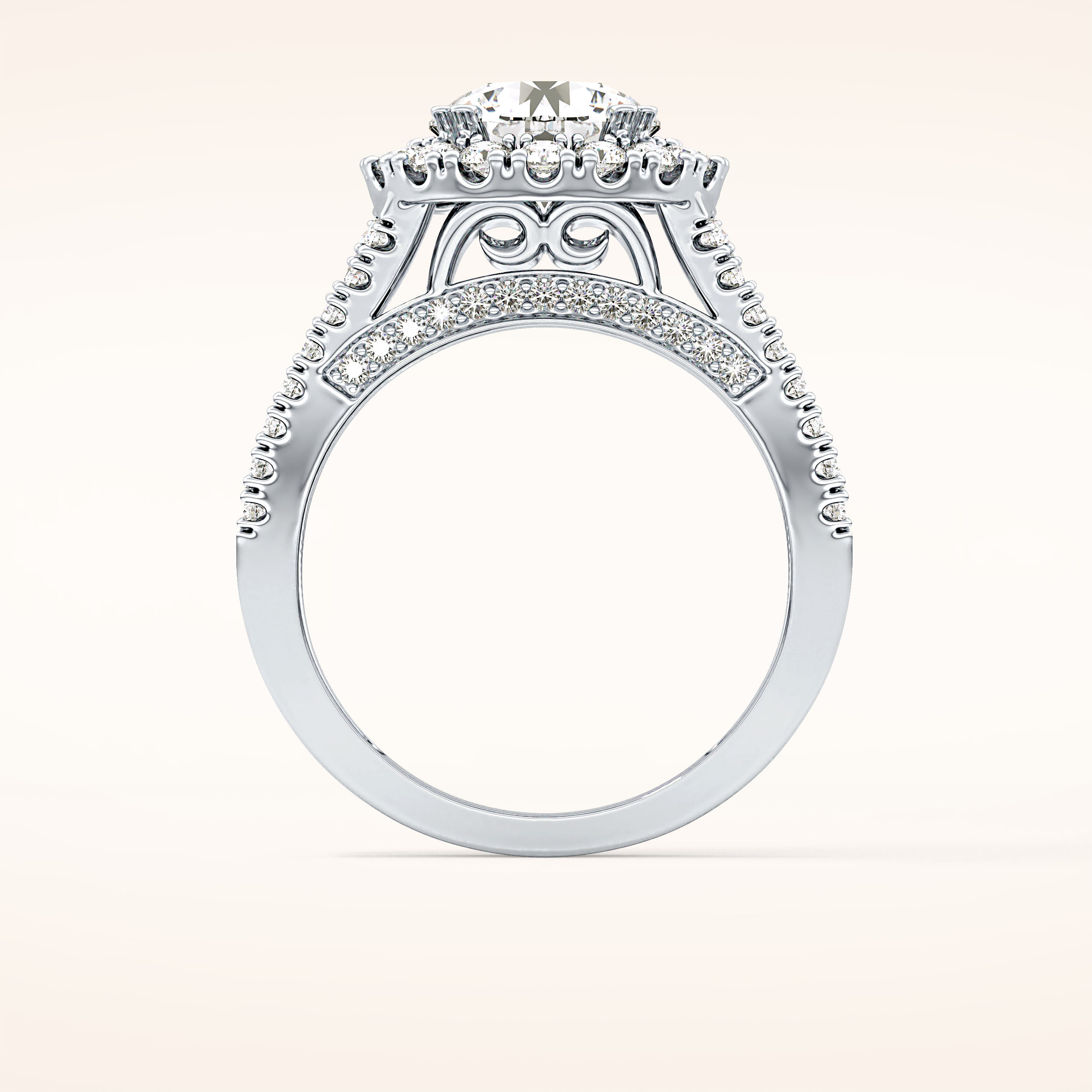 2.22 CT Round Shaped Halo & Pave Moissanite Engagement Ring