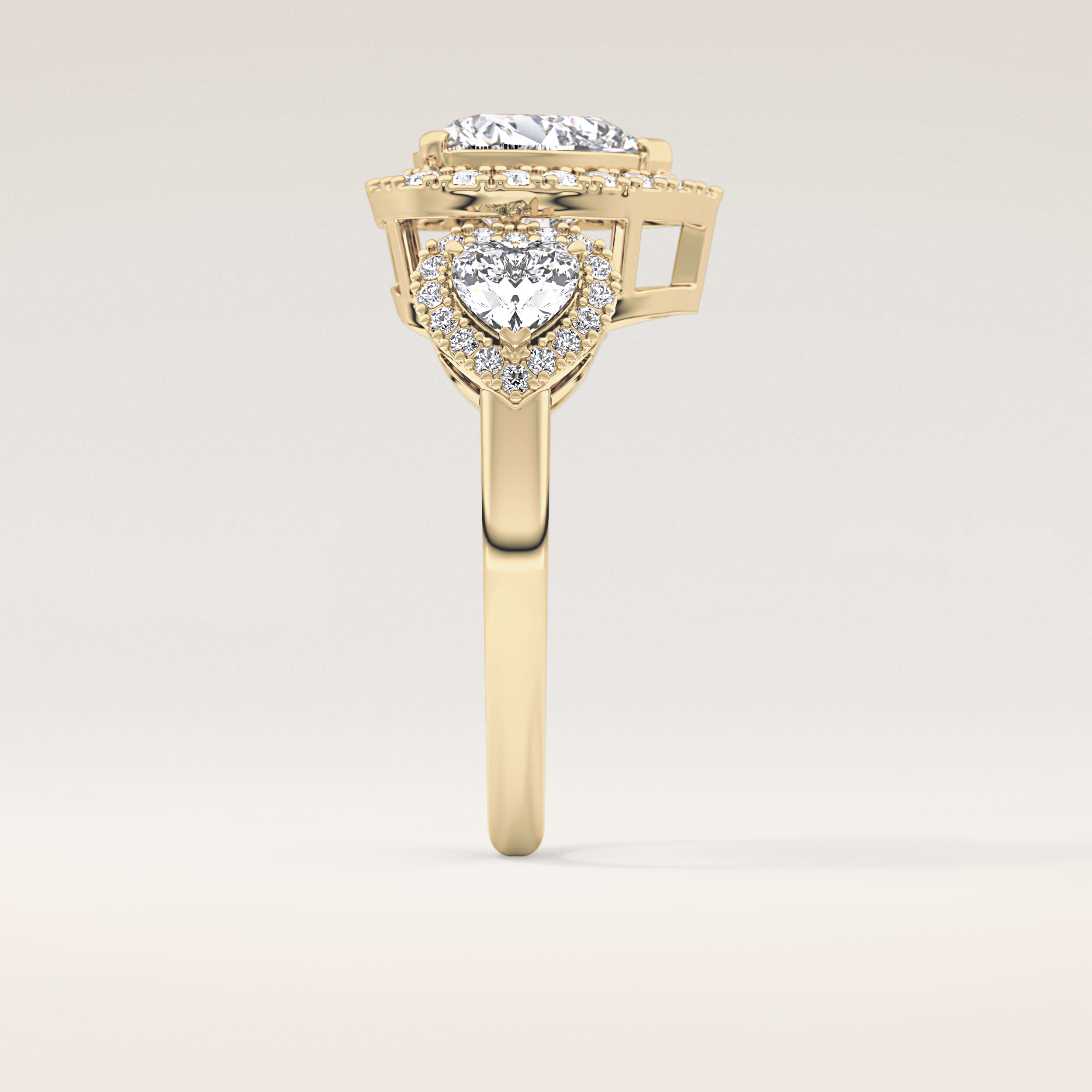2.17 CT Heart Shaped Three Stone Moissanite Engagement Ring