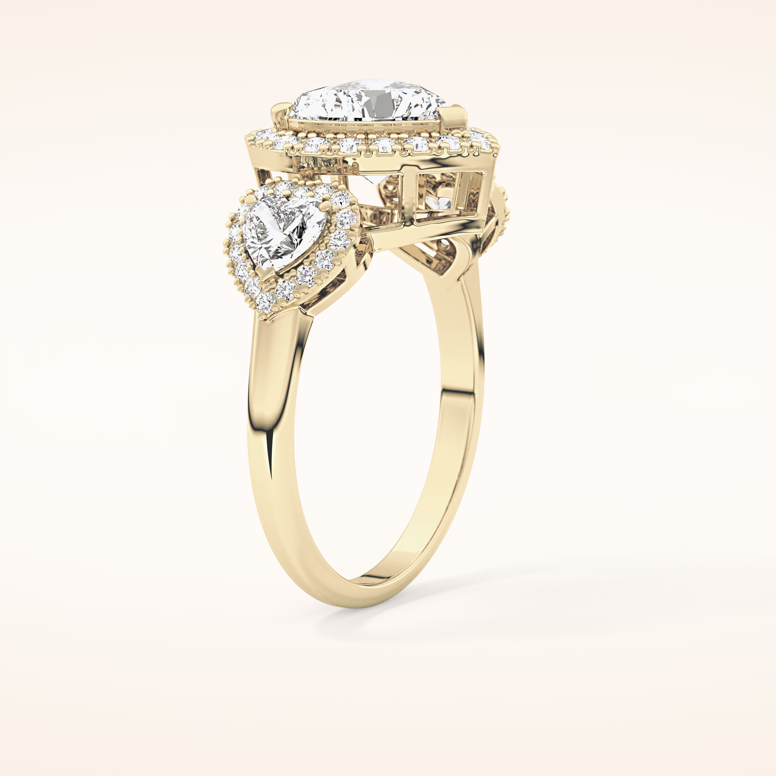 2.17 CT Heart Shaped Three Stone Moissanite Engagement Ring