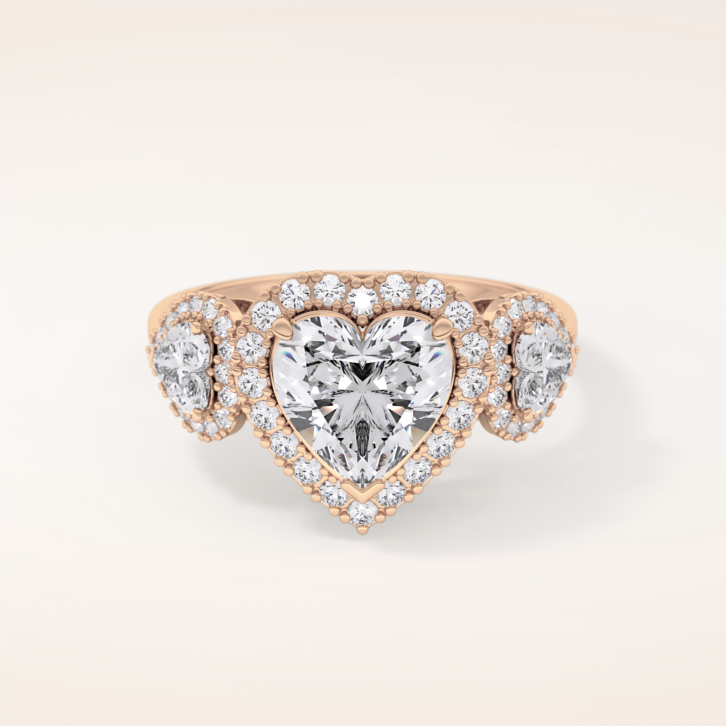 2.17 CT Heart Shaped Three Stone Moissanite Engagement Ring