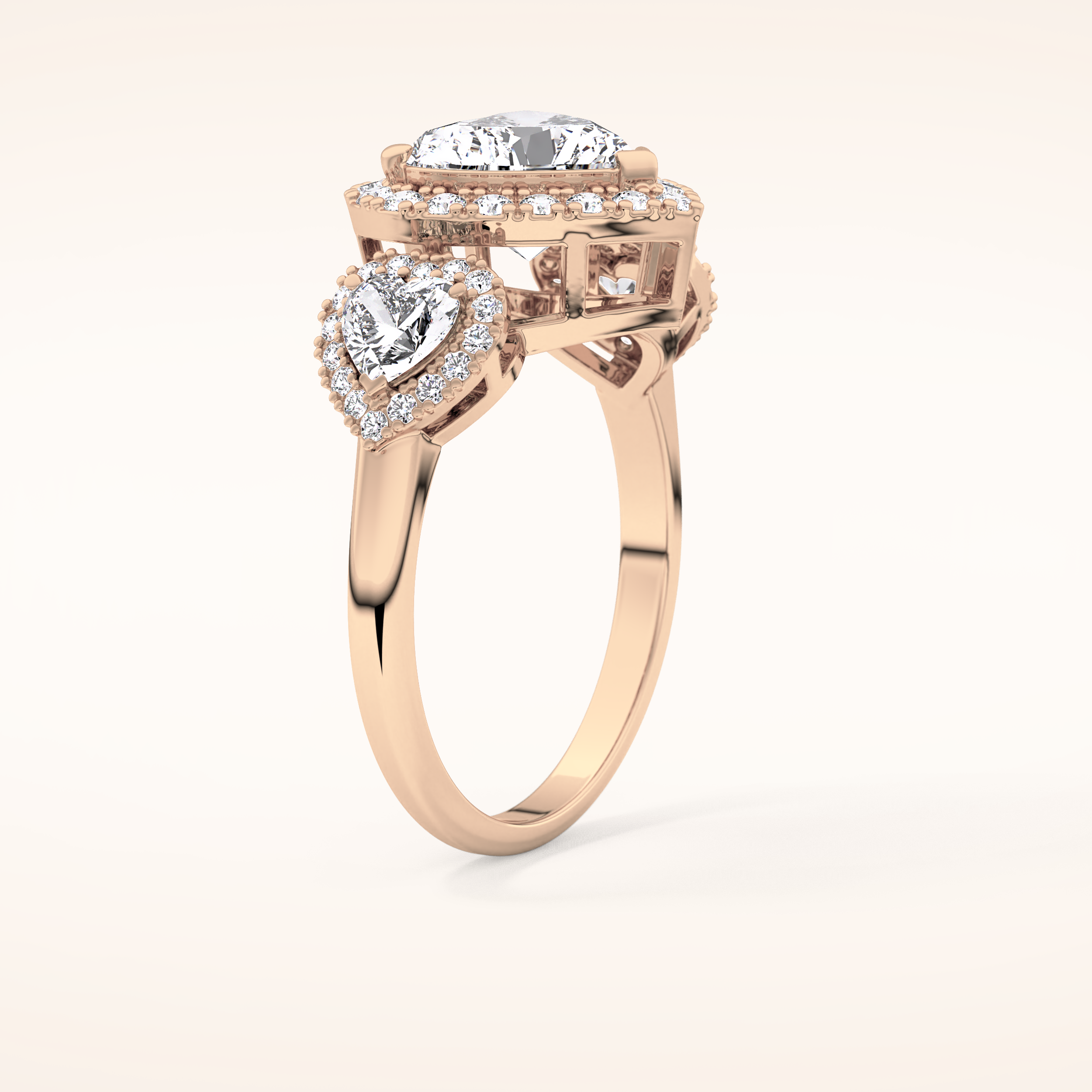2.17 CT Heart Shaped Three Stone Moissanite Engagement Ring