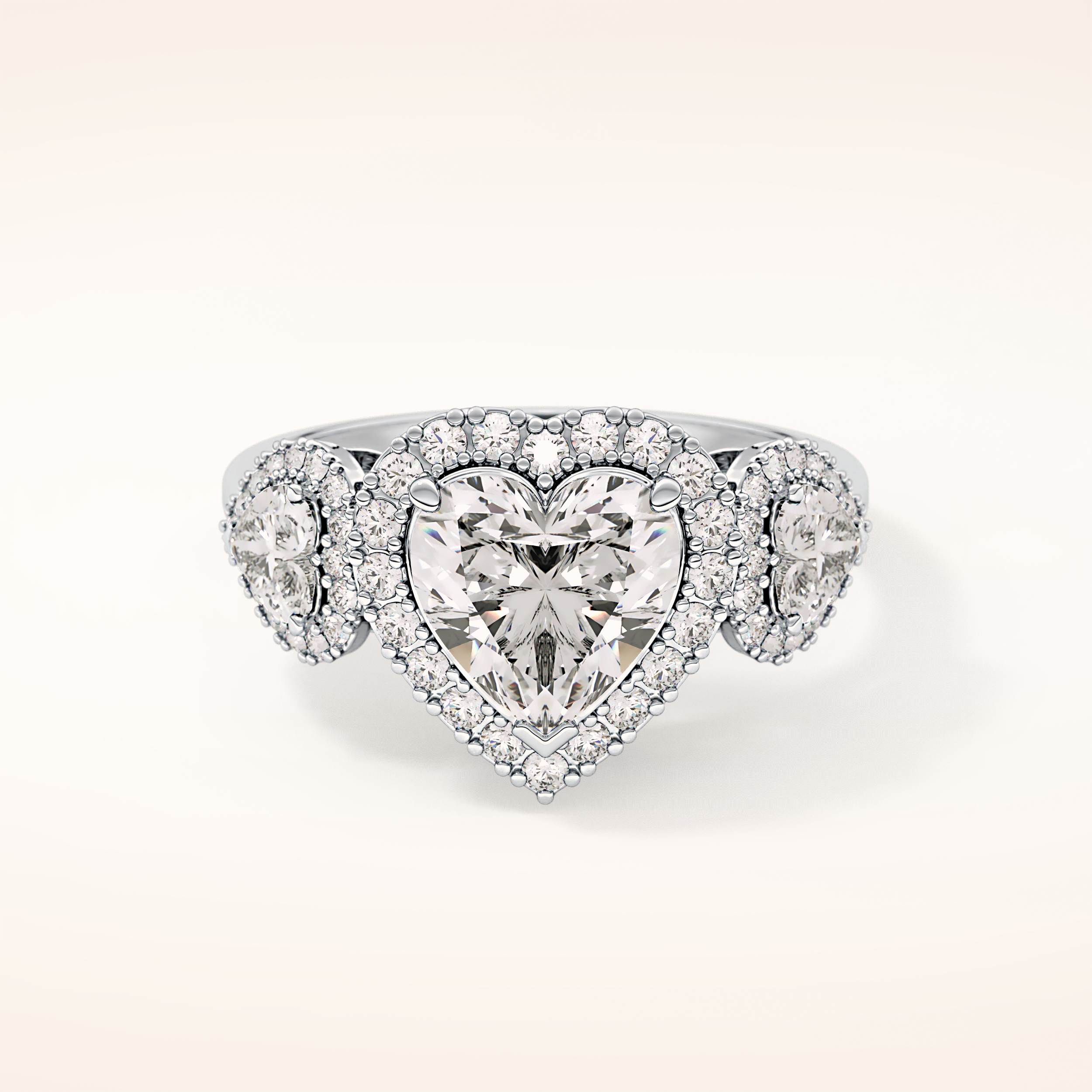 2.17 CT Heart Shaped Three Stone Moissanite Engagement Ring