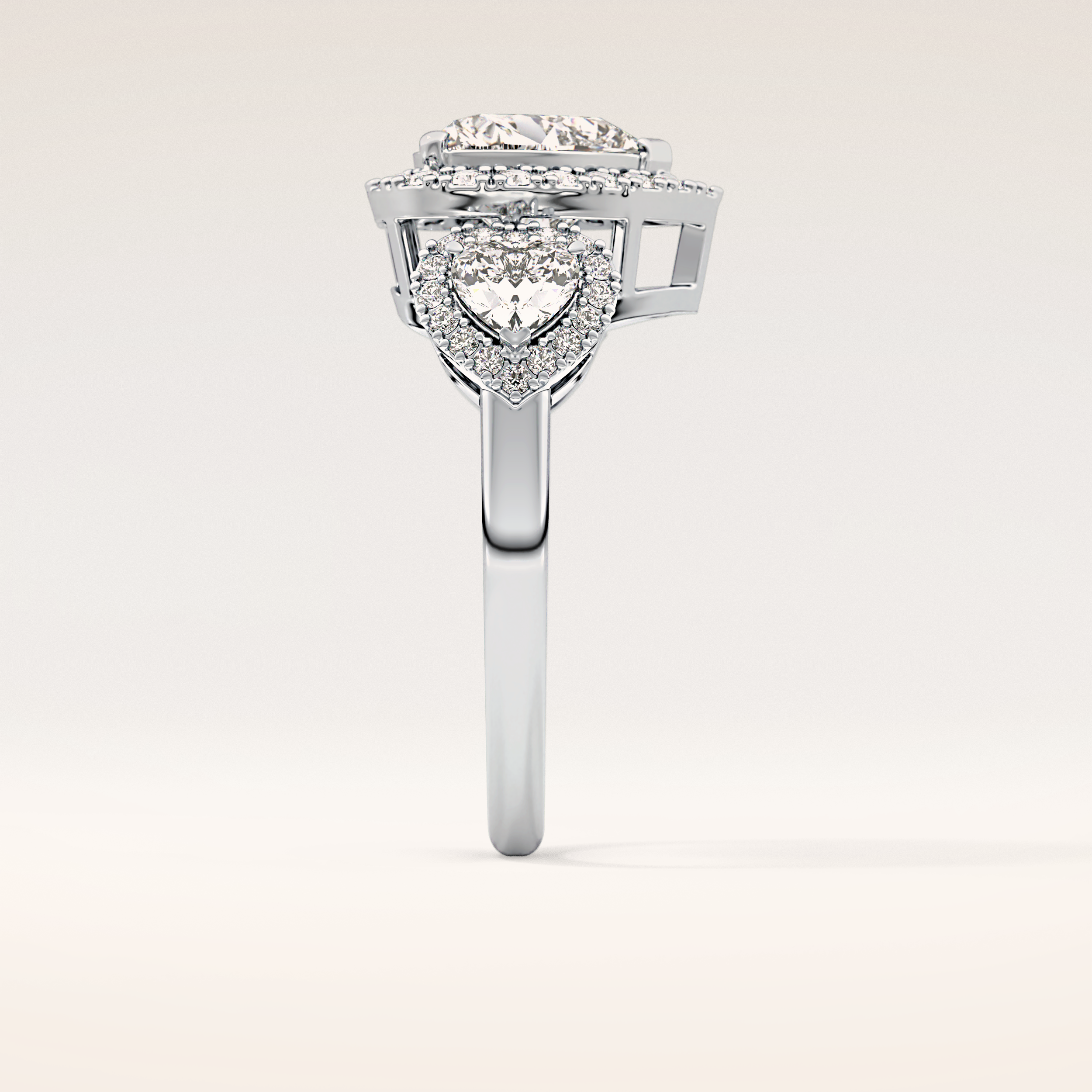 2.17 CT Heart Shaped Three Stone Moissanite Engagement Ring