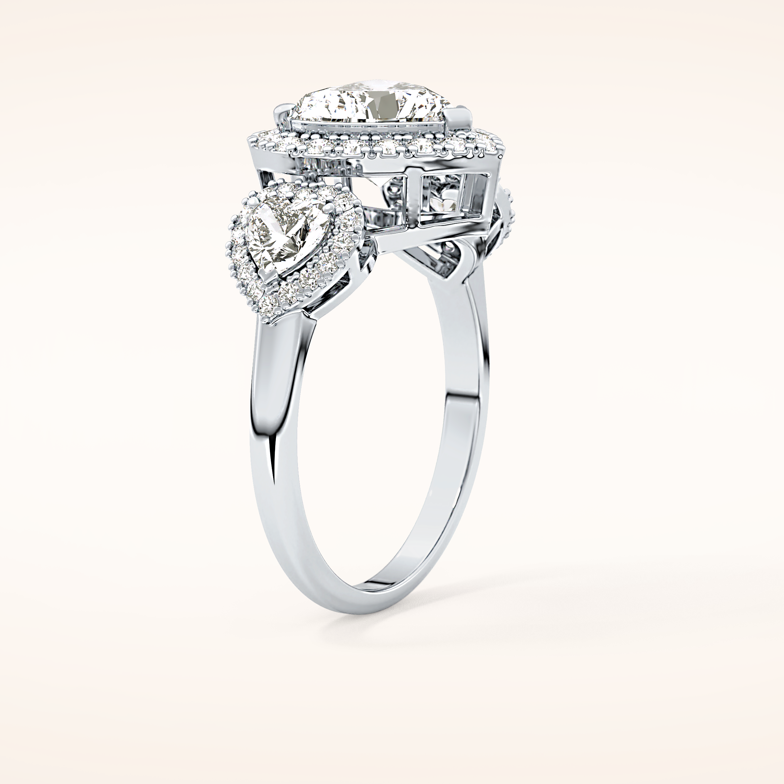 2.17 CT Heart Shaped Three Stone Moissanite Engagement Ring