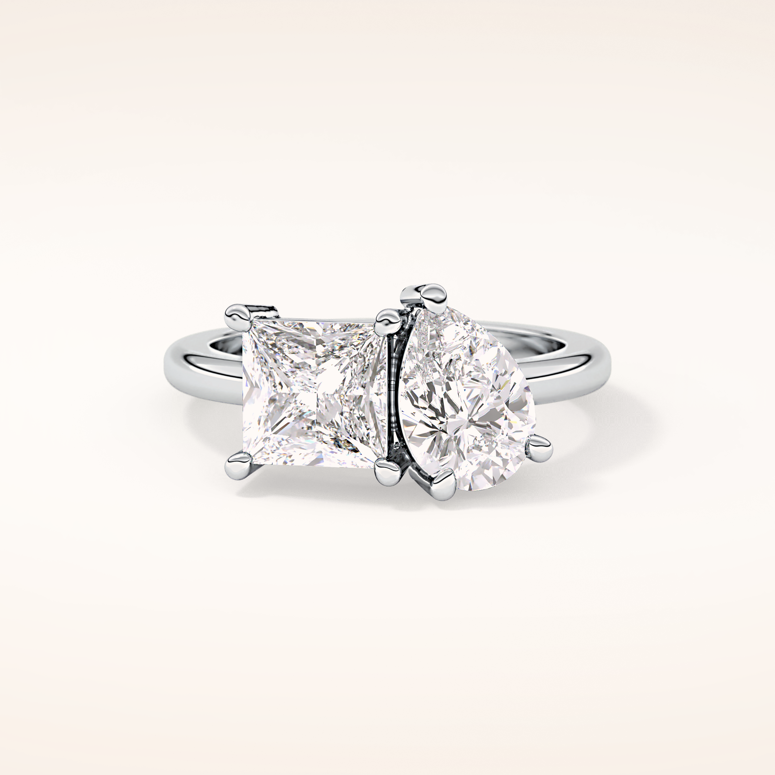 2.38 CT Pear & Princess Shaped Two Stone Moissanite Engagement Ring