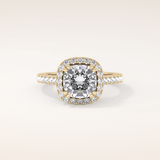 2.37 CT Cushion Shaped Halo & Pave Moissanite Engagement Ring