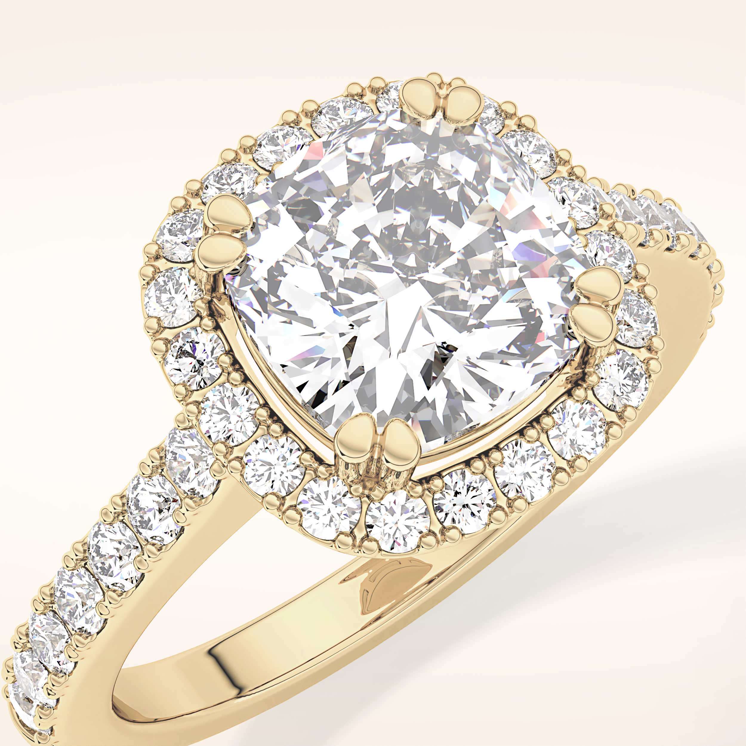2.37 CT Cushion Shaped Halo & Pave Moissanite Engagement Ring