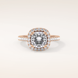 2.37 CT Cushion Shaped Halo & Pave Moissanite Engagement Ring