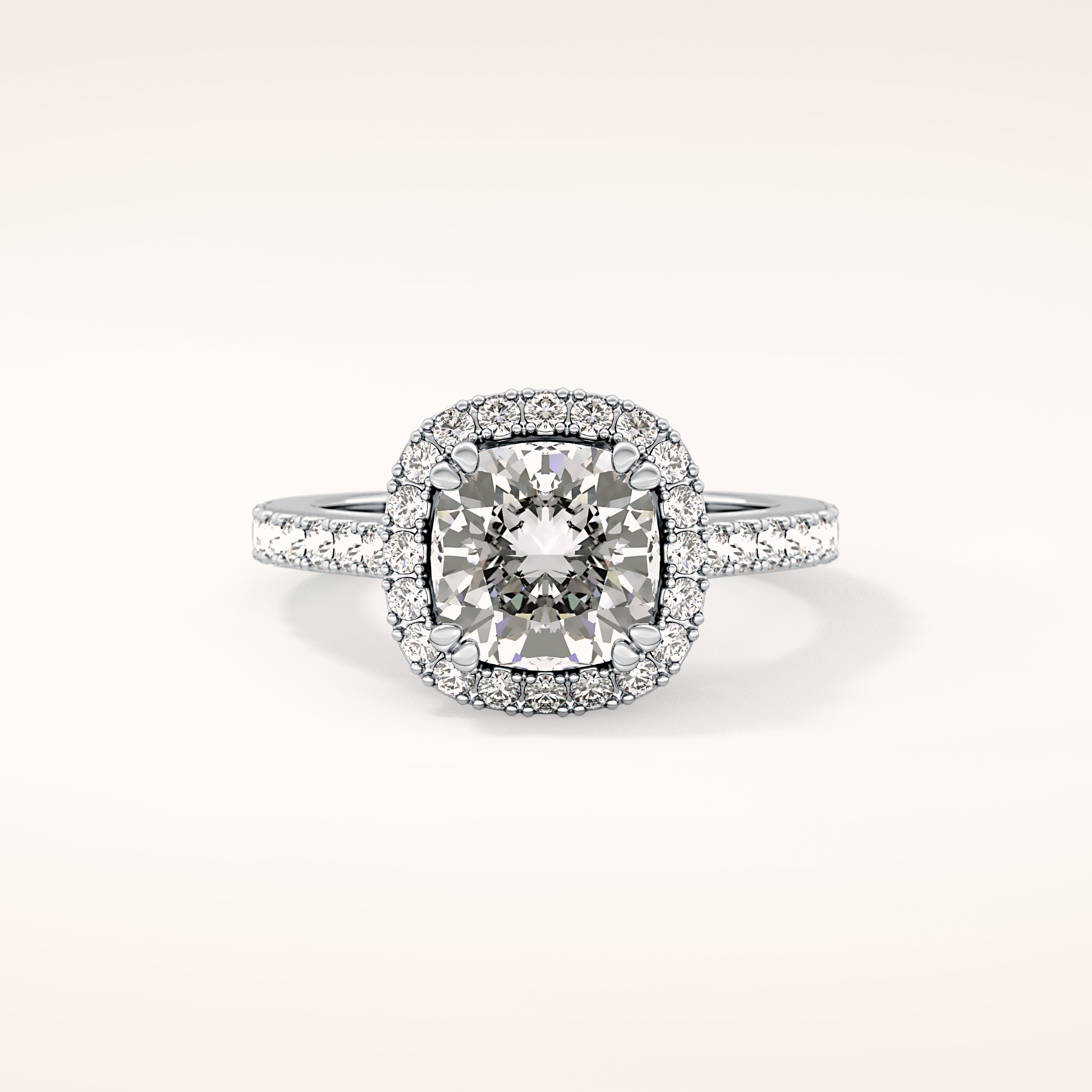 2.37 CT Cushion Shaped Halo & Pave Moissanite Engagement Ring