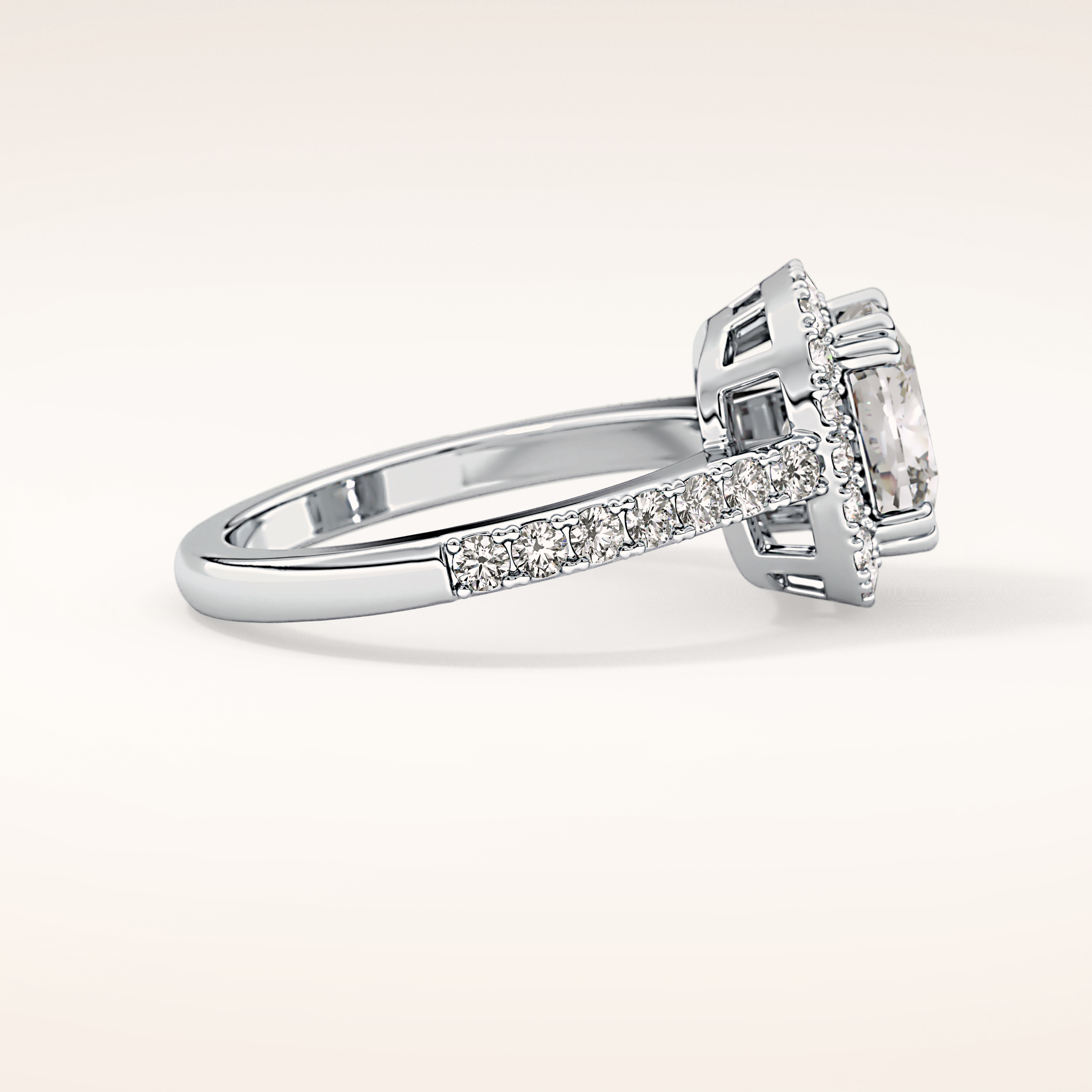 2.37 CT Cushion Shaped Halo & Pave Moissanite Engagement Ring