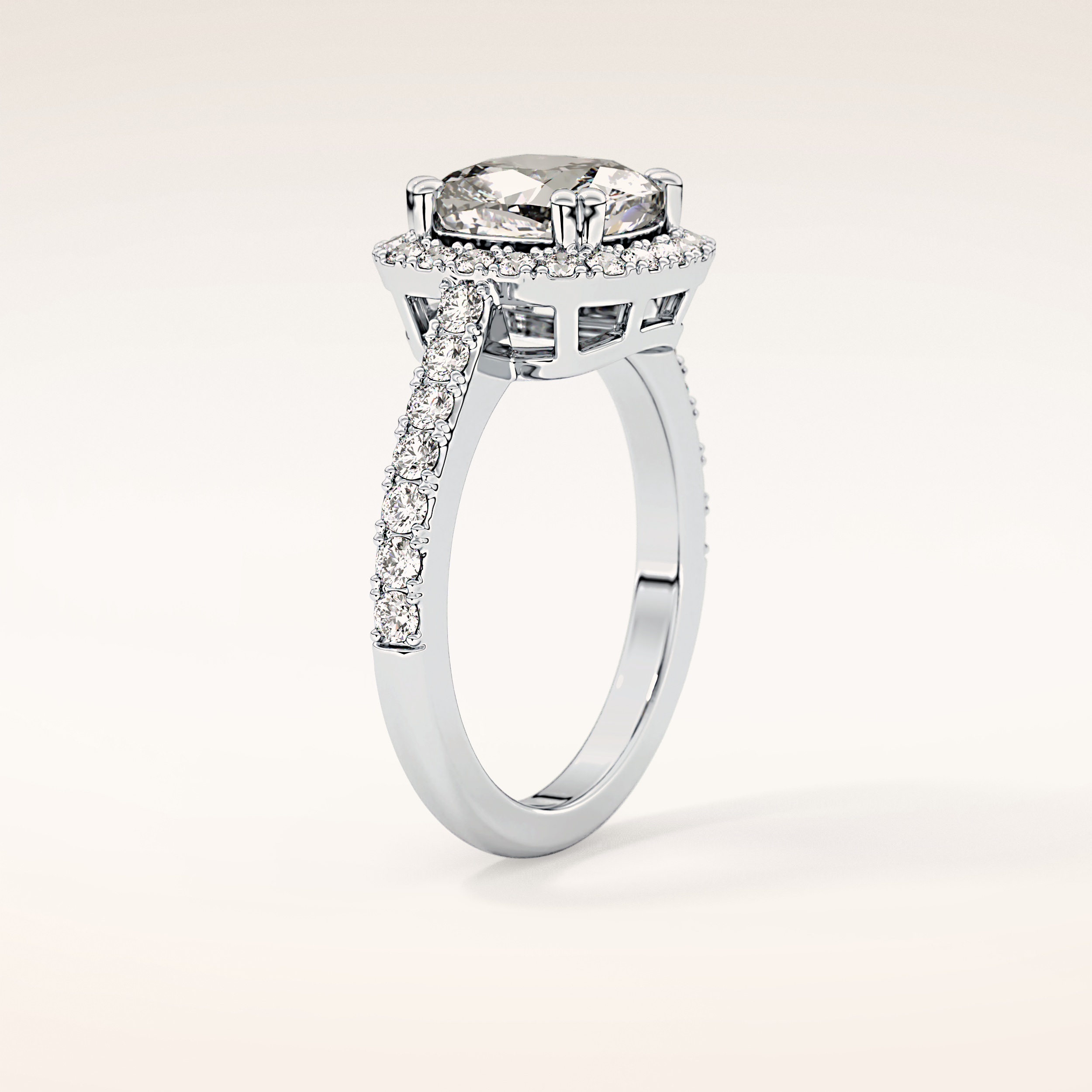 2.37 CT Cushion Shaped Halo & Pave Moissanite Engagement Ring