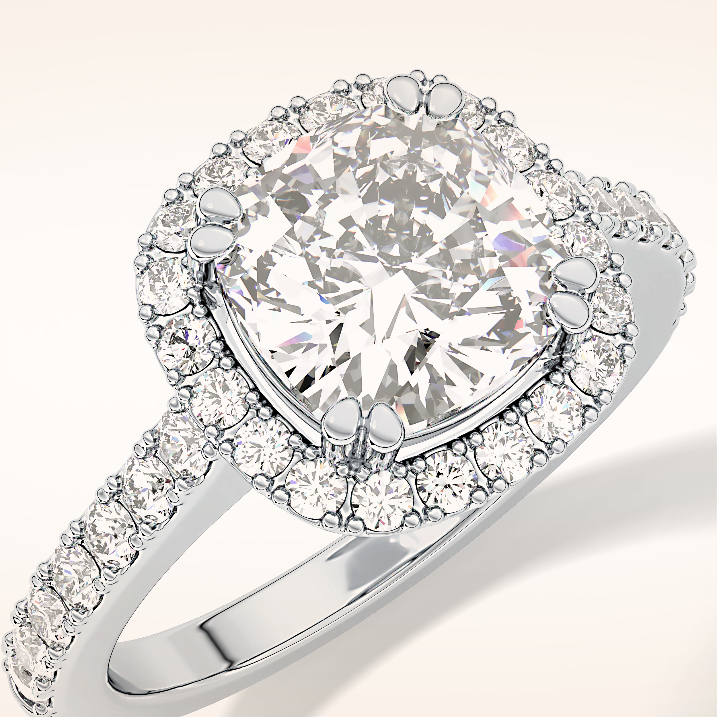 2.37 CT Cushion Shaped Halo & Pave Moissanite Engagement Ring