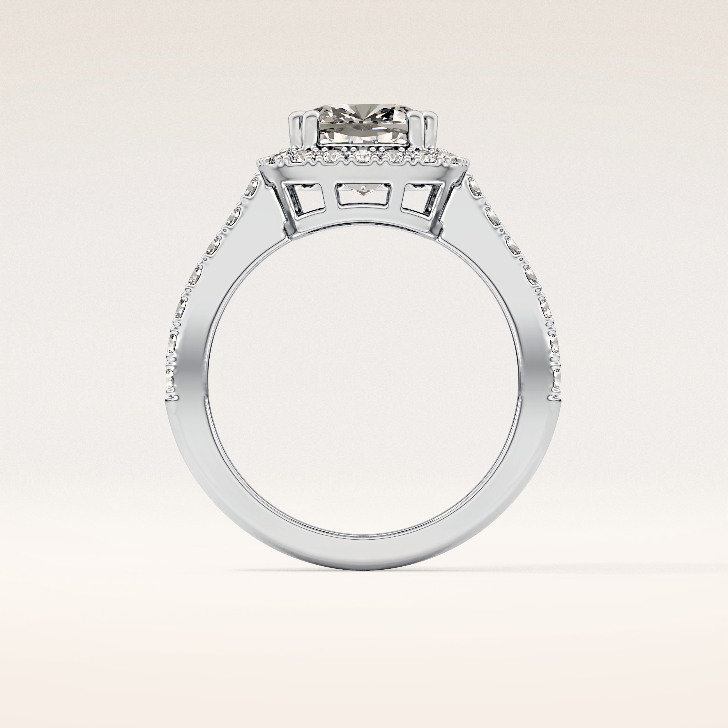 2.37 CT Cushion Shaped Halo & Pave Moissanite Engagement Ring