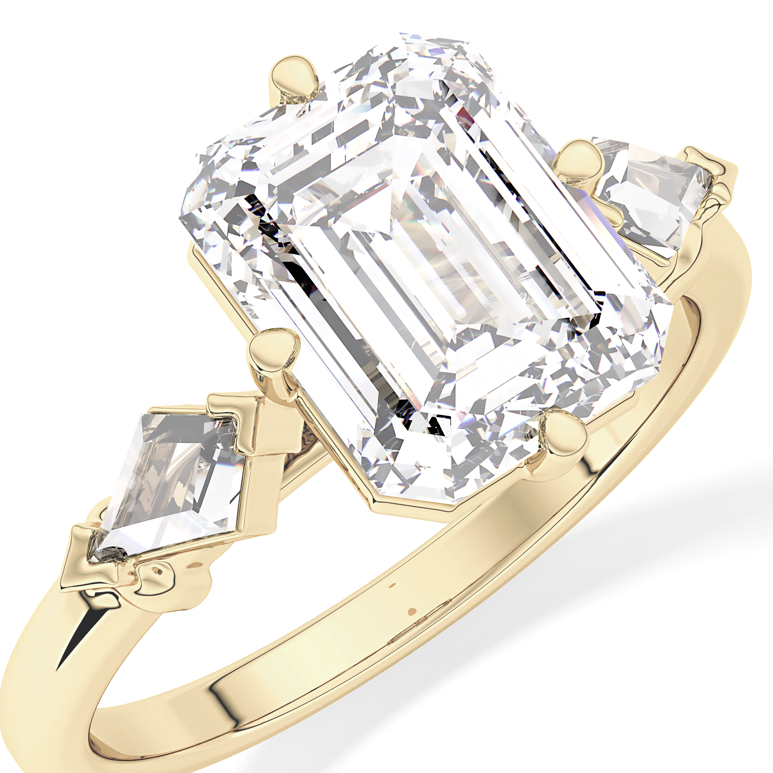 Emerald Three Stone Lab Grown Diamond Engagement Ring