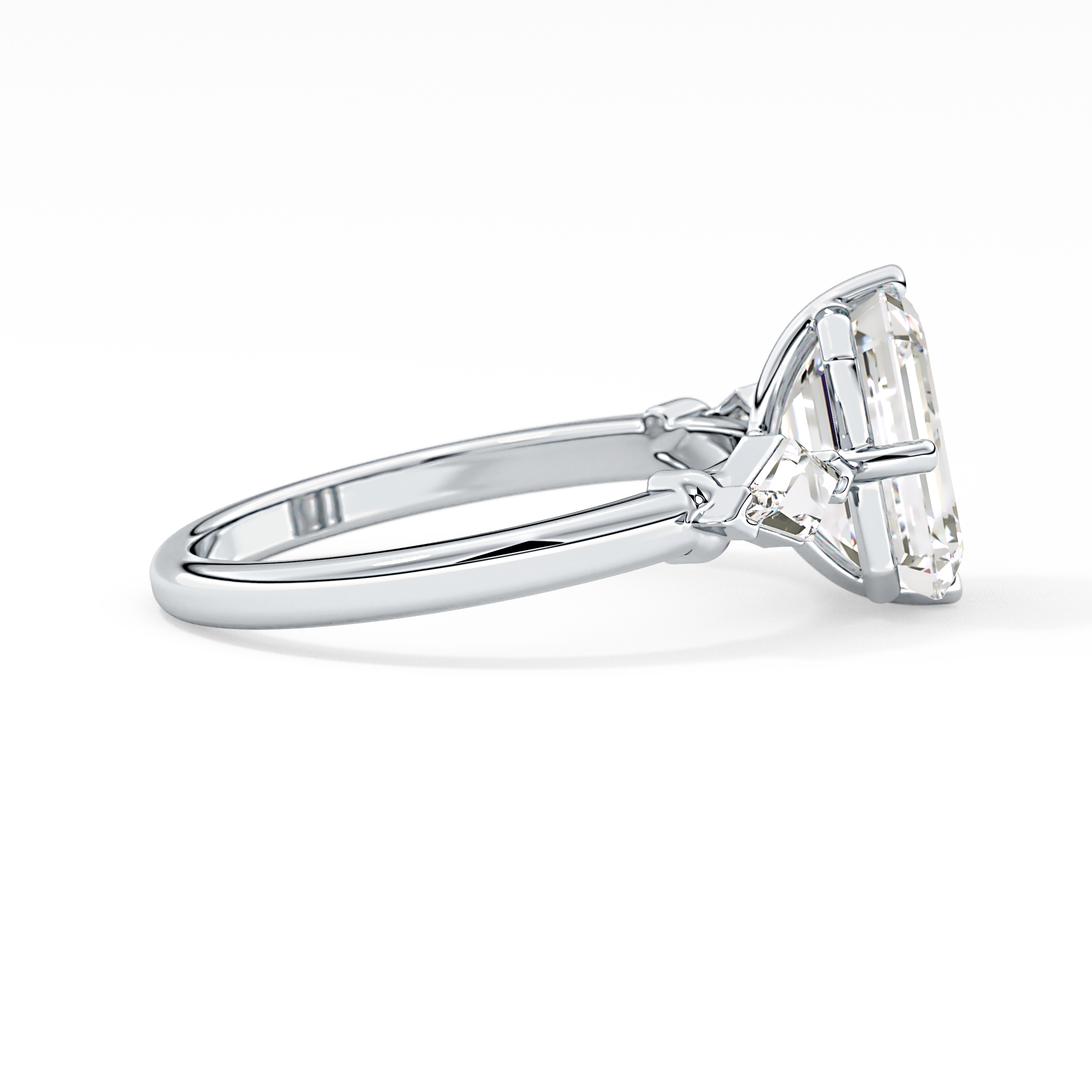Emerald Three Stone Lab Grown Diamond Engagement Ring