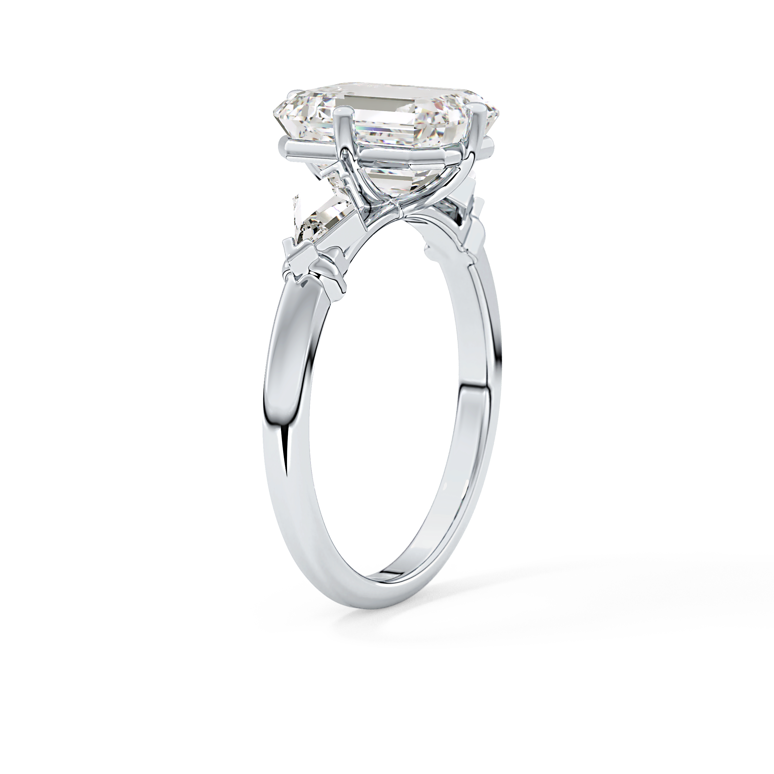 Emerald Three Stone Lab Grown Diamond Engagement Ring