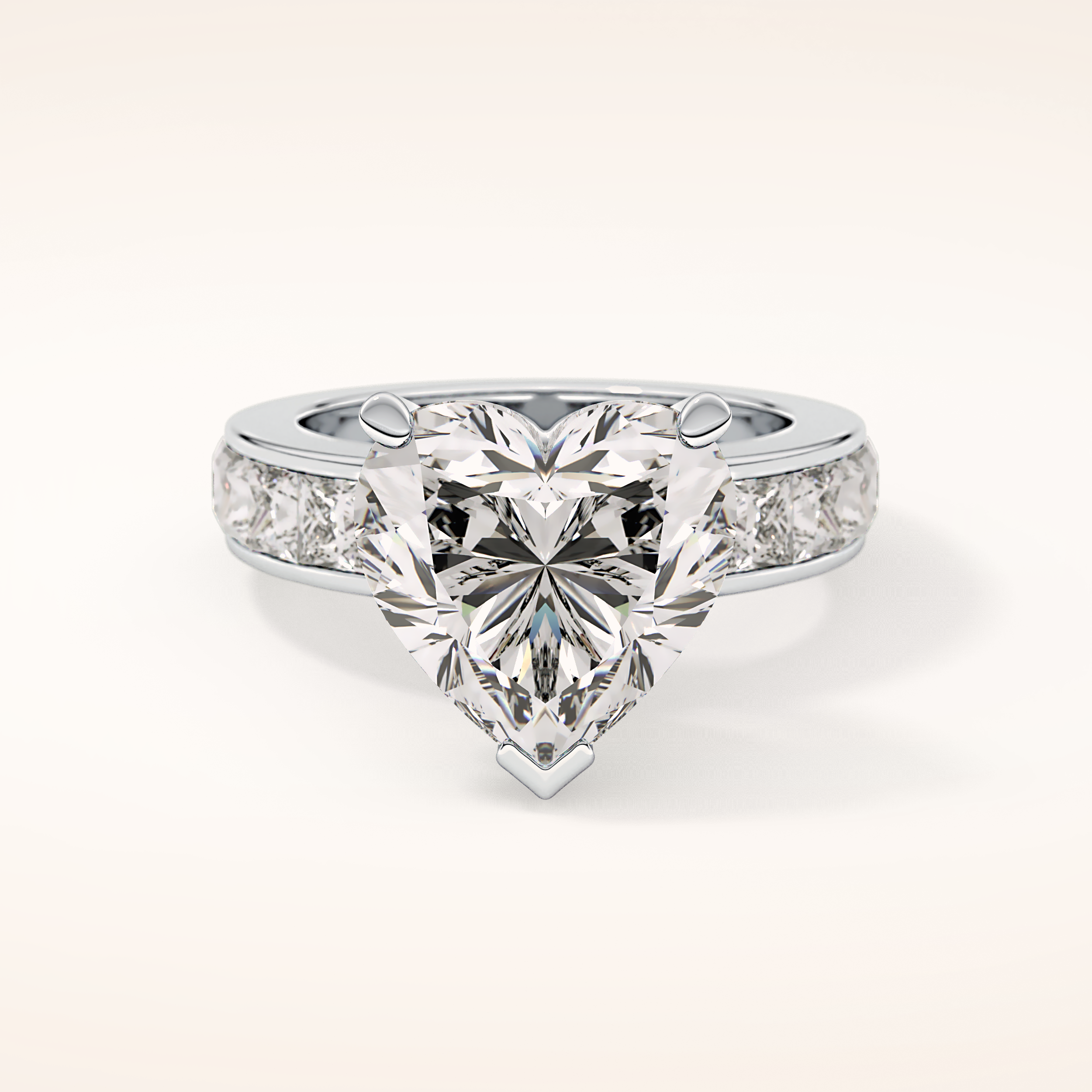 6.63 CT Heart Shaped Pave Moissanite Engagement Ring