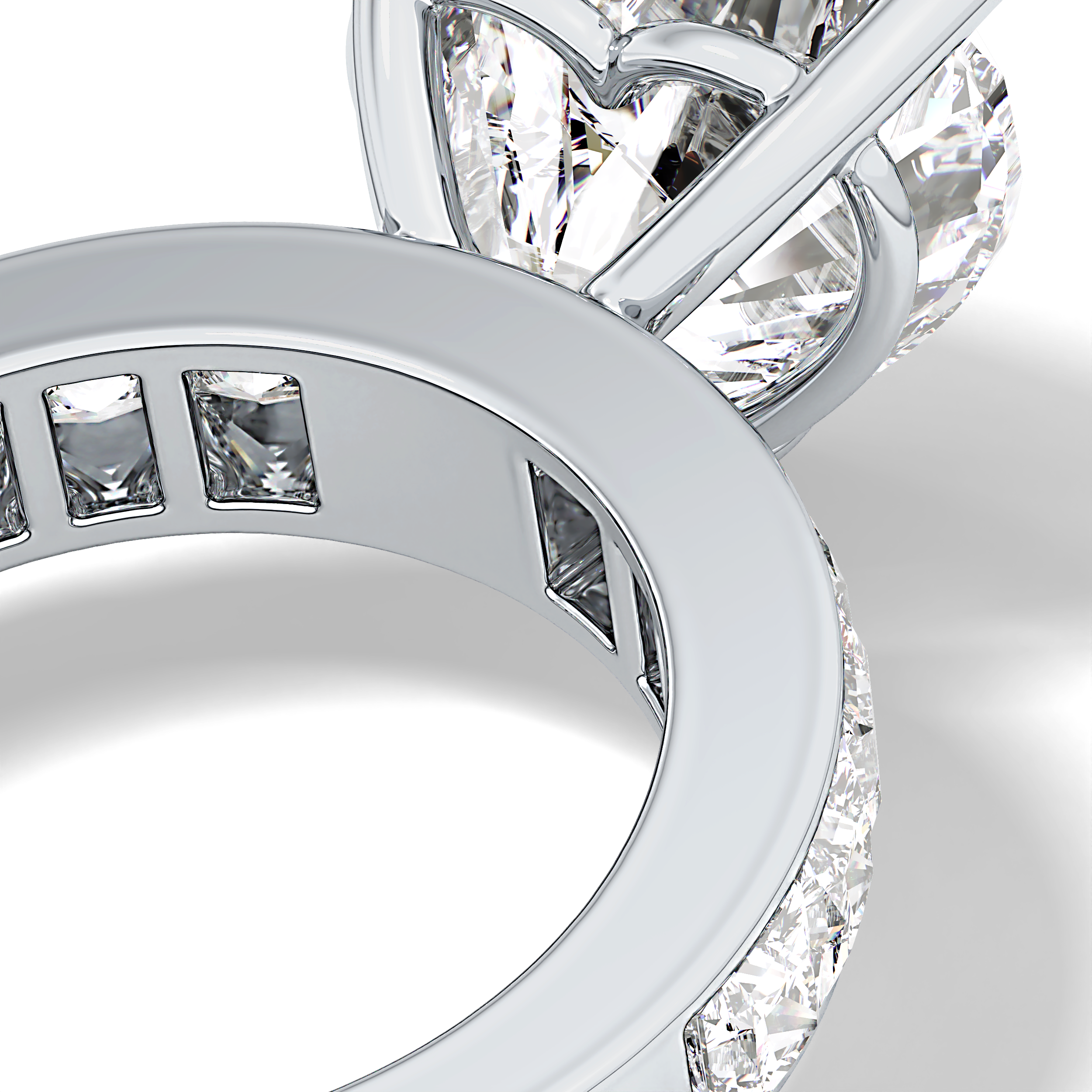 Heart Channel Pave Lab Grown Diamond Engagement Ring