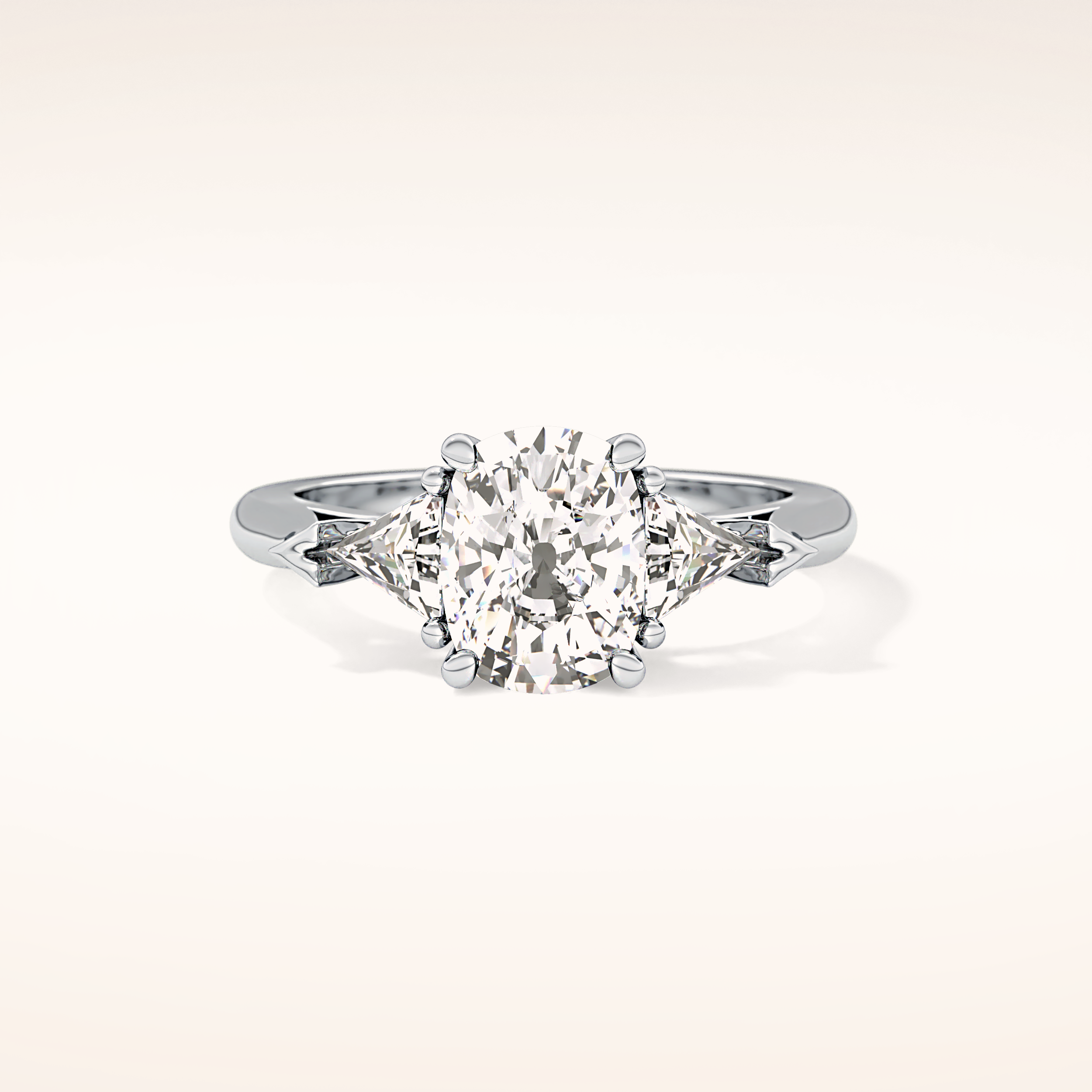 2.35 CT Cushion Shaped Three Stone Moissanite Engagement Ring