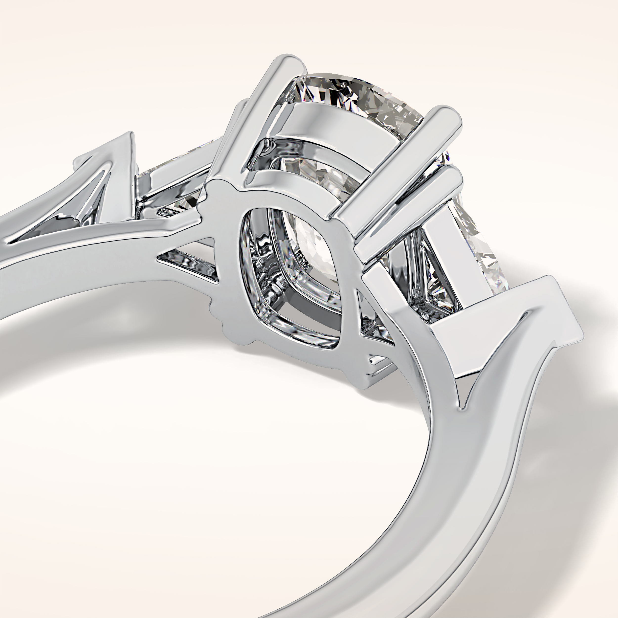 2.35 CT Cushion Shaped Three Stone Moissanite Engagement Ring