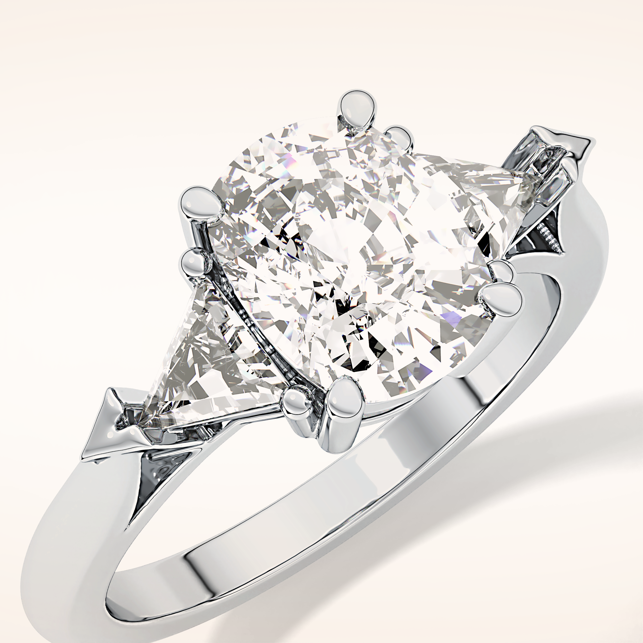 2.35 CT Cushion Shaped Three Stone Moissanite Engagement Ring