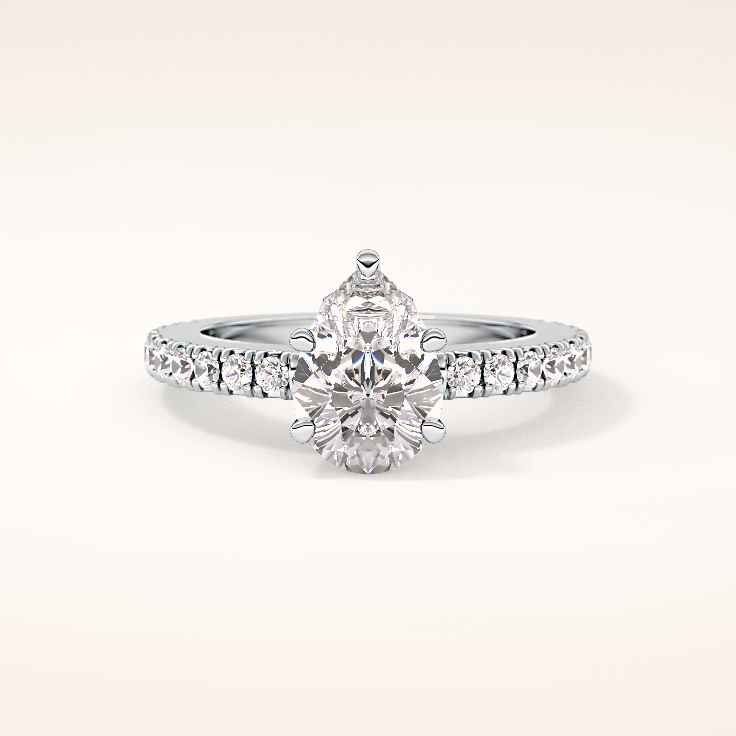 1.81 CT Pear Shaped Pave Moissanite Engagement Ring