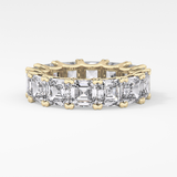 Full Eternity Wedding Band with 10.21 TCW Emerald and Square Cut Moissanite – Yellow, White, or Rose Gold