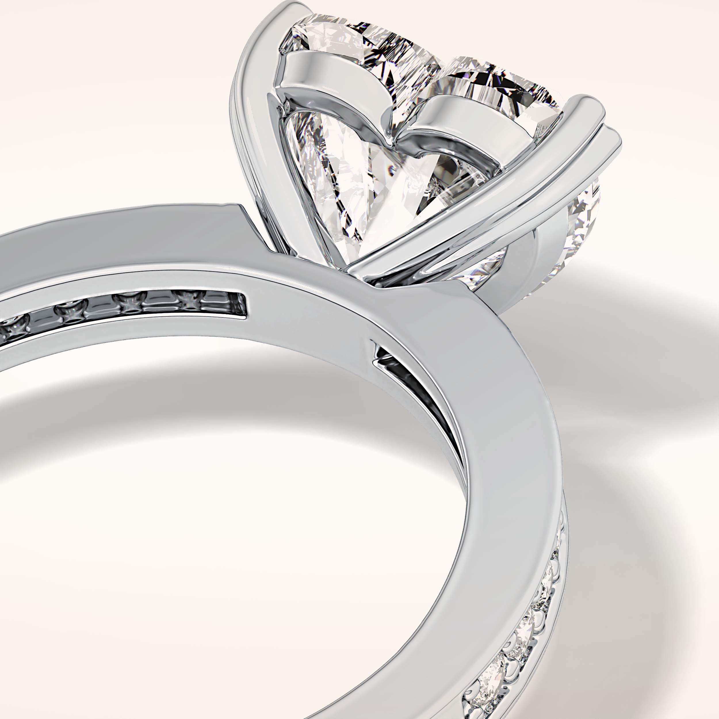 3.03 CT Heart Shaped Pave Moissanite Engagement Ring