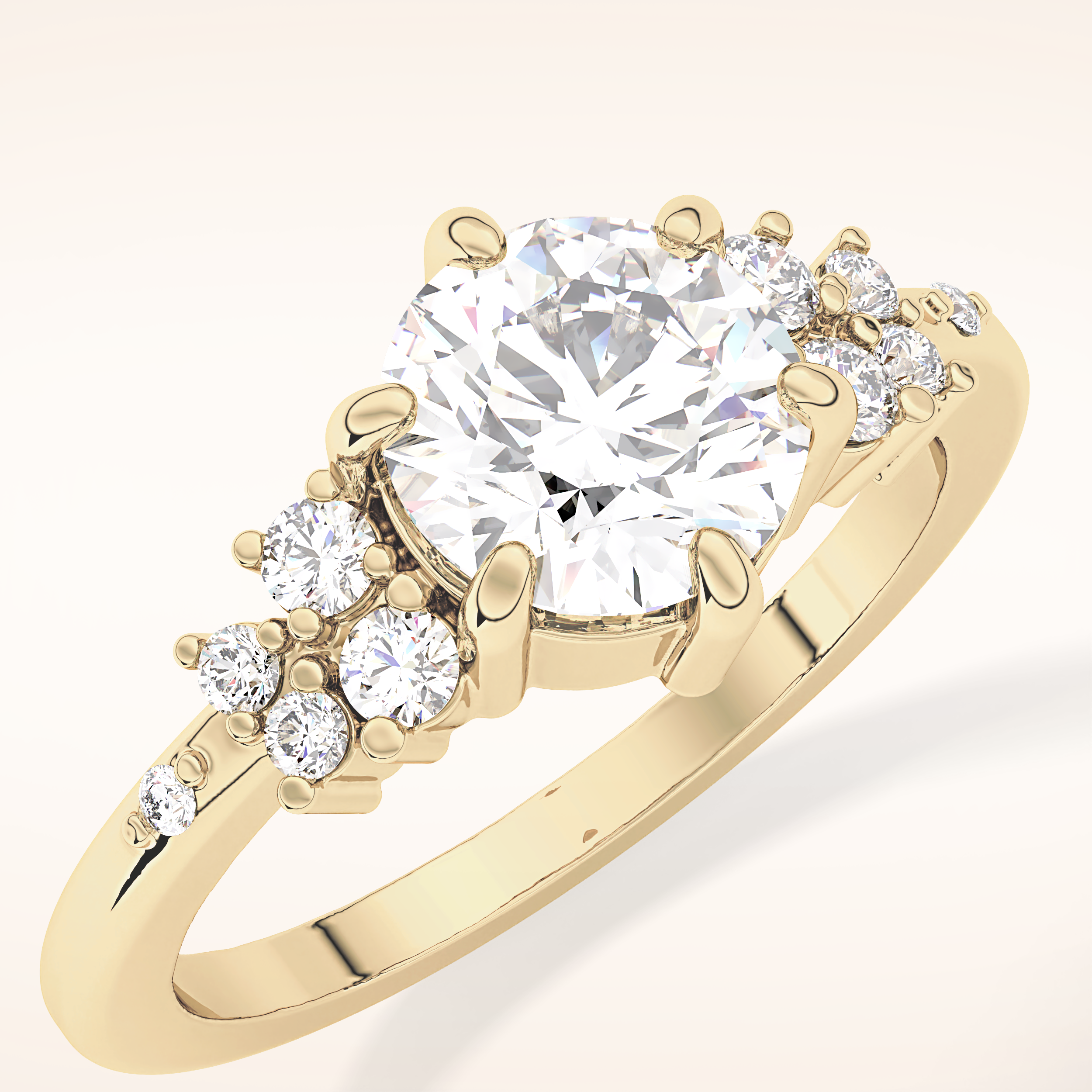1.29 CT Round Shaped Cluster Moissanite Engagement Ring