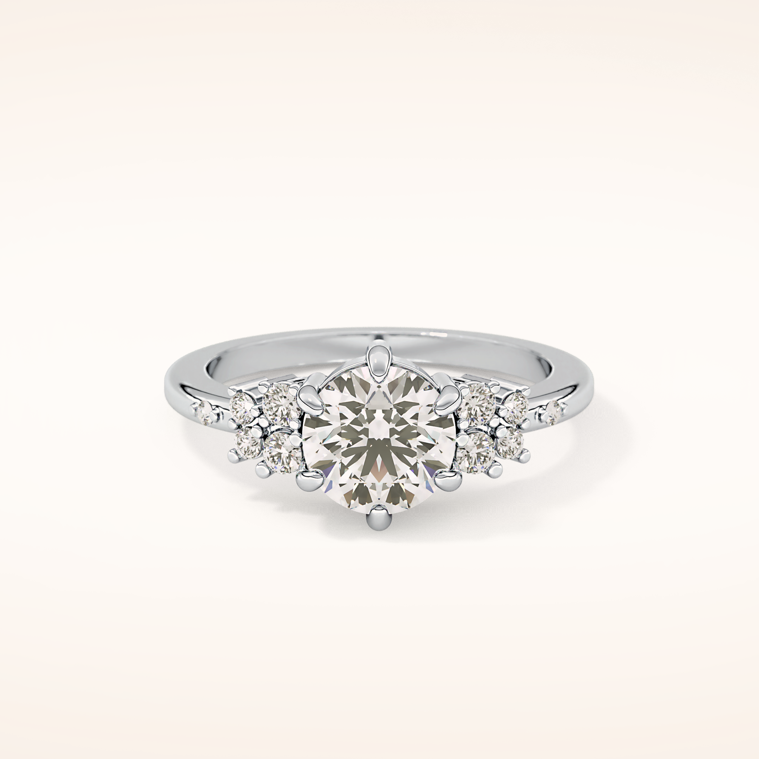 1.29 CT Round Shaped Cluster Moissanite Engagement Ring