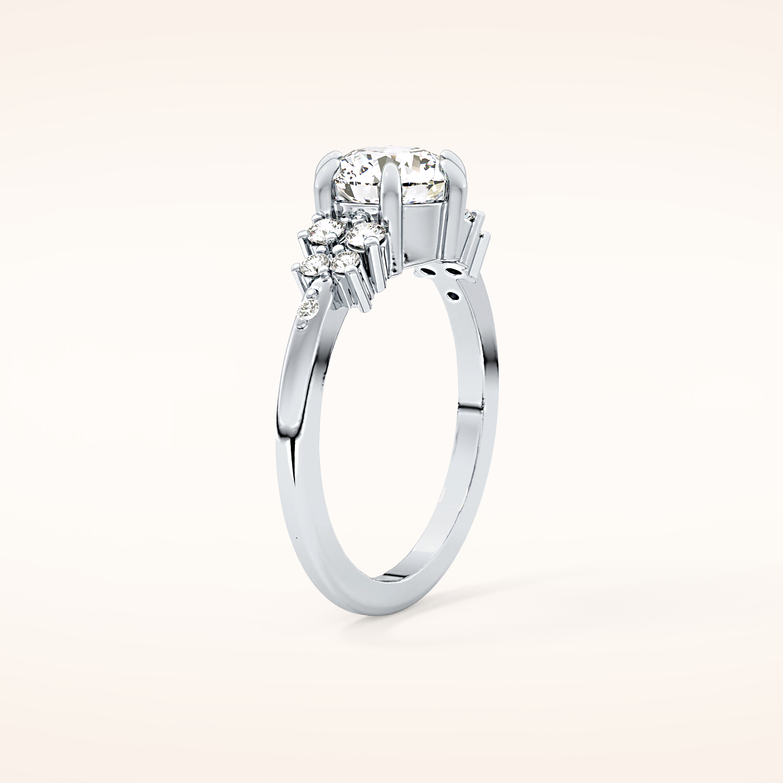 1.29 CT Round Shaped Cluster Moissanite Engagement Ring