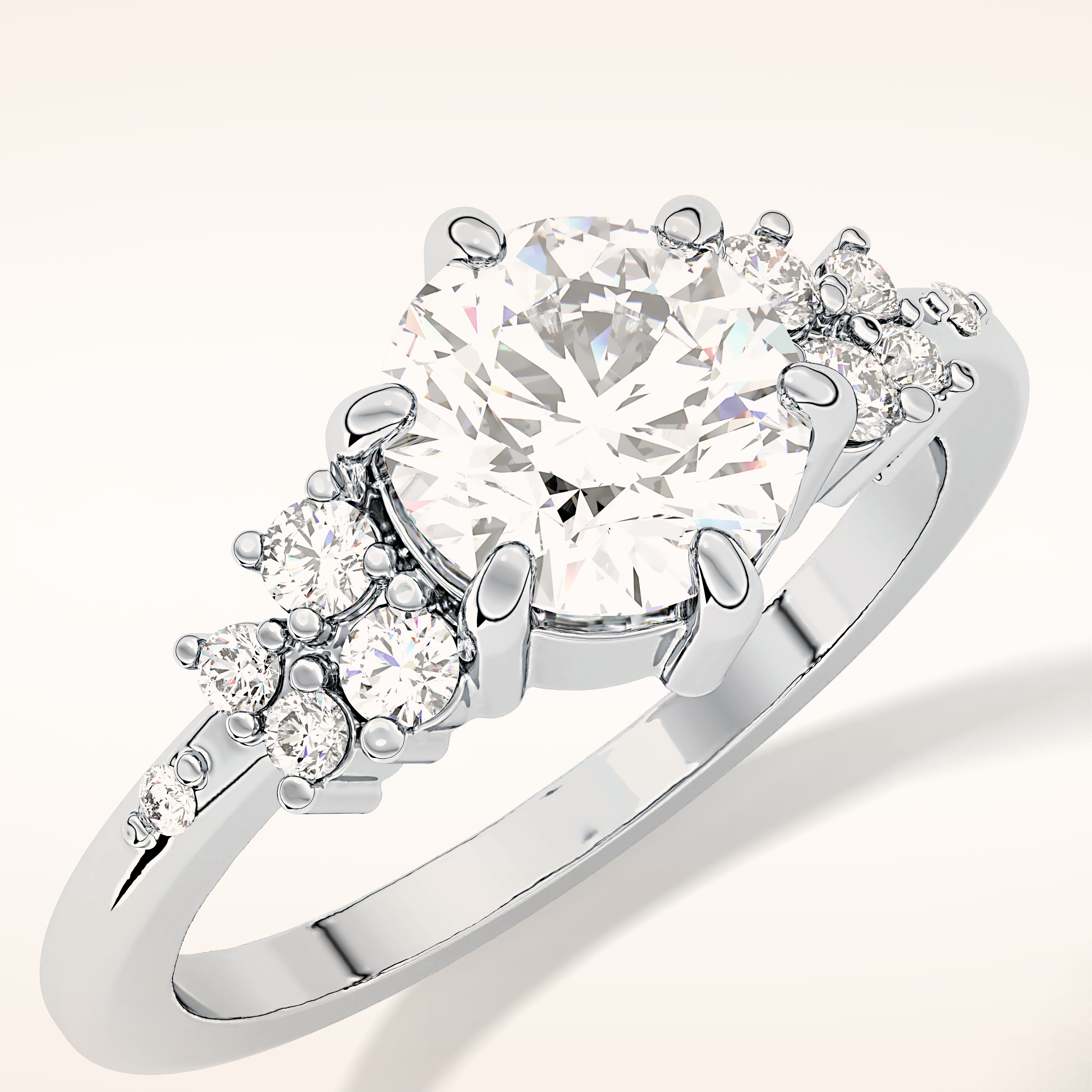 1.29 CT Round Shaped Cluster Moissanite Engagement Ring