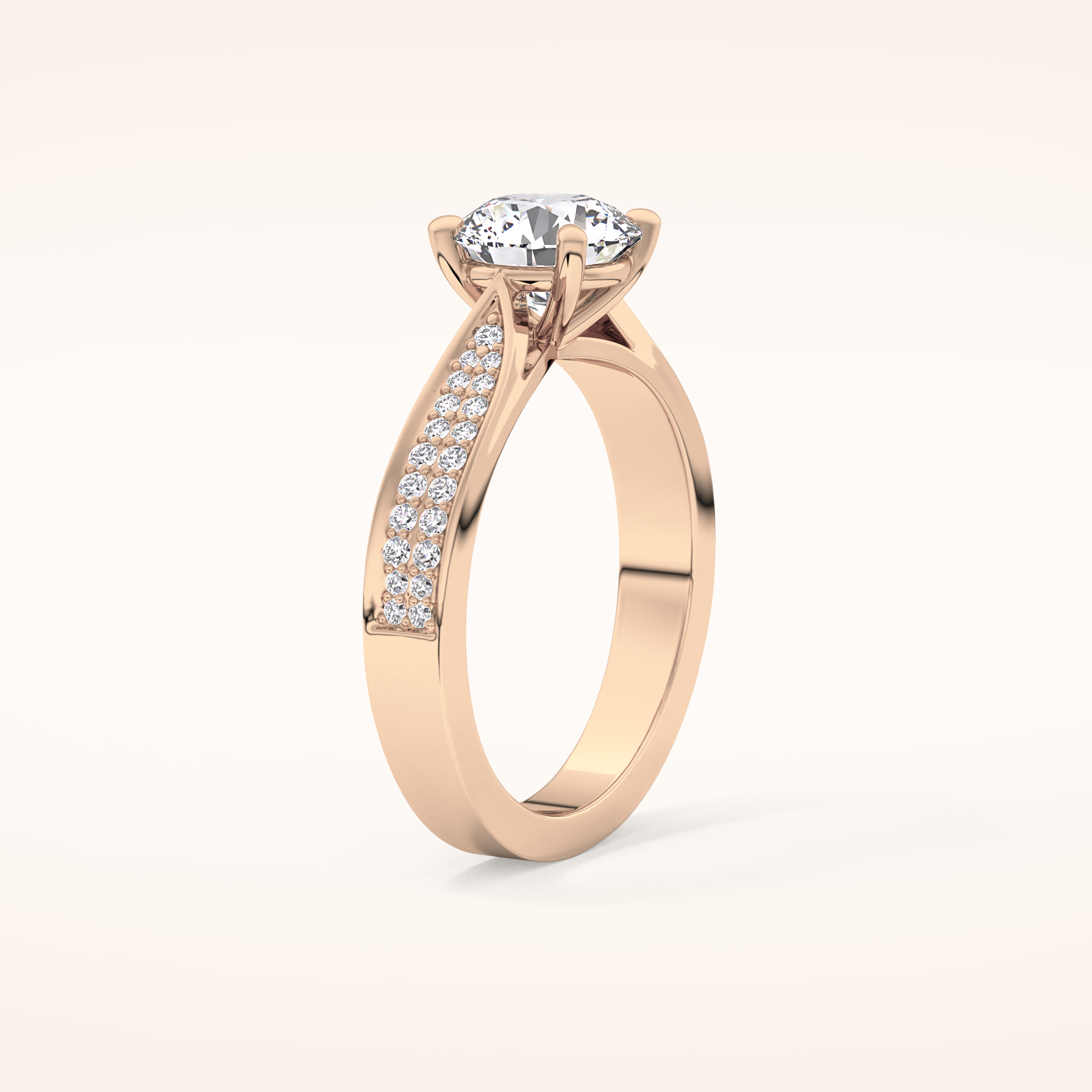 1.29 CT Round Shaped Pave Moissanite Engagement Ring