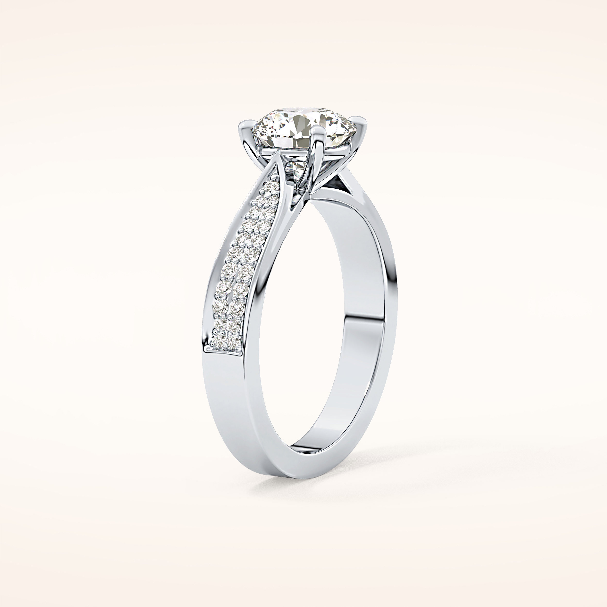 1.29 CT Round Shaped Pave Moissanite Engagement Ring
