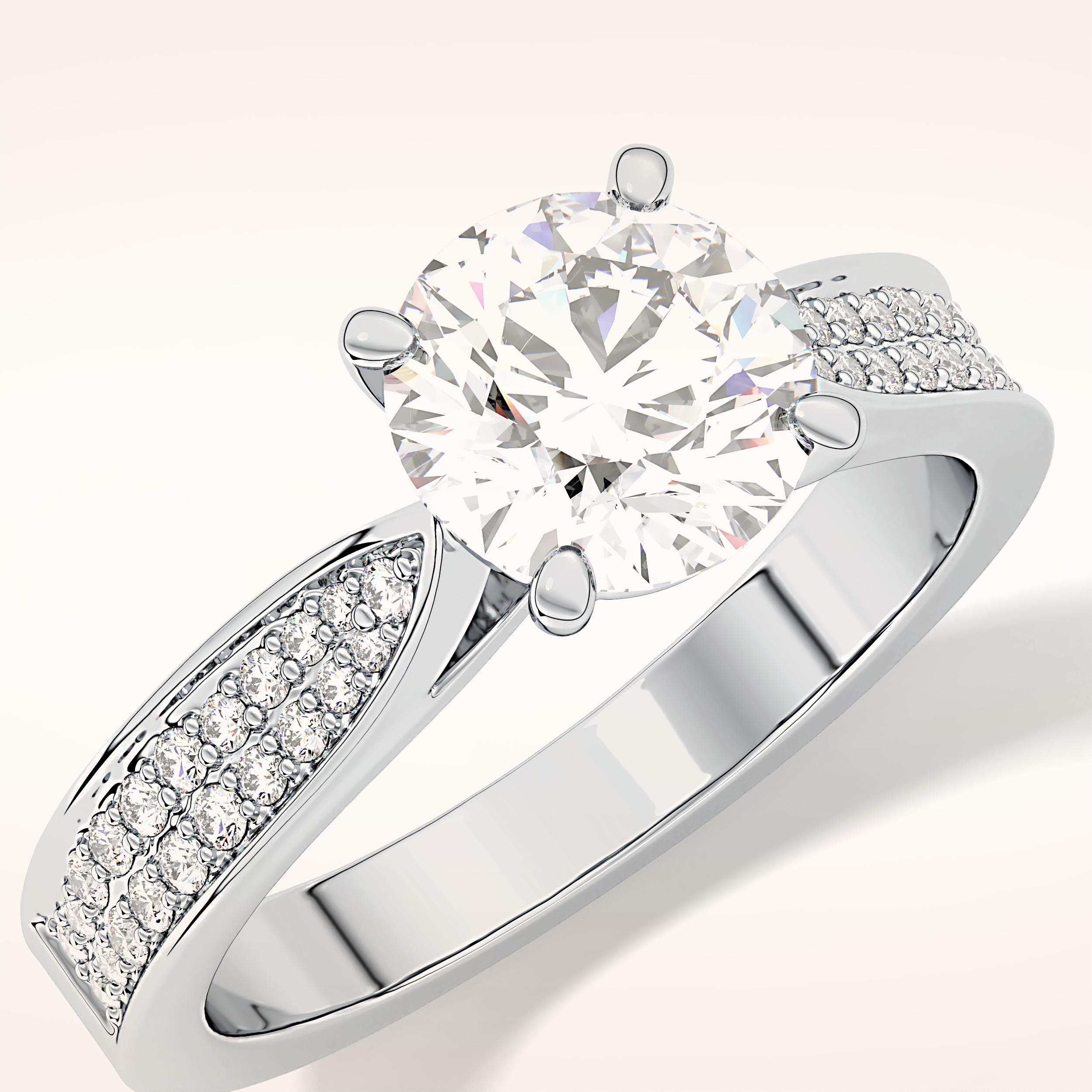 1.29 CT Round Shaped Pave Moissanite Engagement Ring