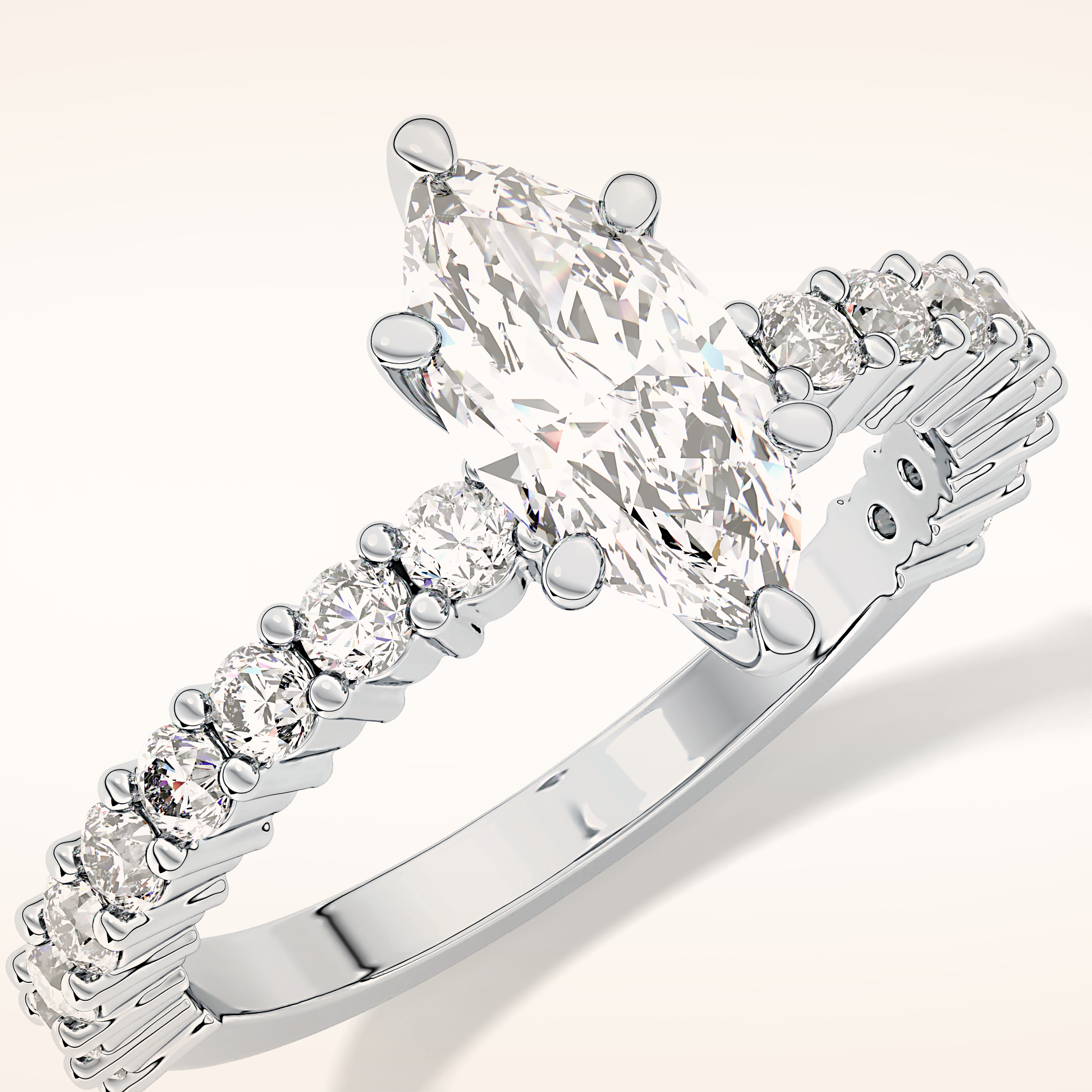 0.82 CT Marquise Shaped Pave Moissanite Engagement Ring
