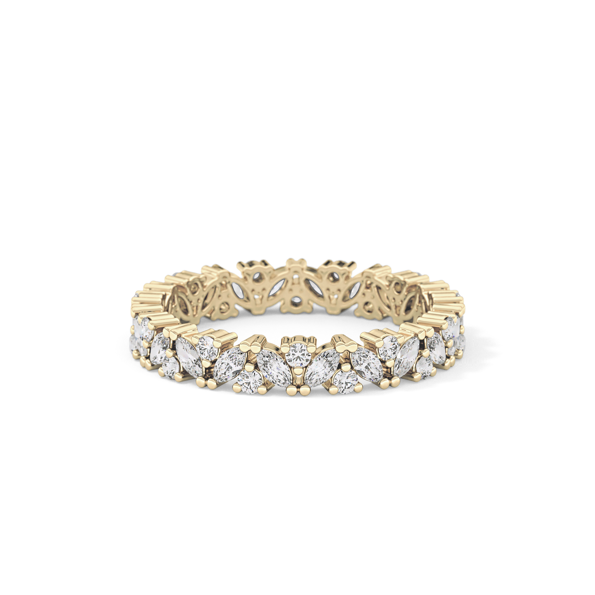 Full Eternity Wedding Band with 0.77 TCW Marquise and Round Cut Moissanite – Yellow, White, or Rose Gold