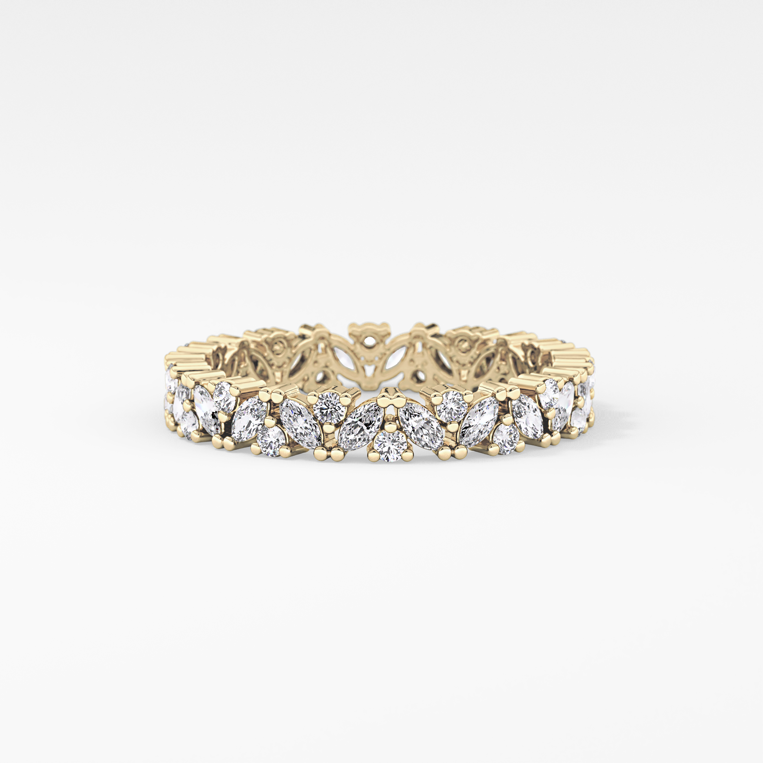 Full Eternity Wedding Band with 0.77 TCW Marquise and Round Cut Moissanite – Yellow, White, or Rose Gold