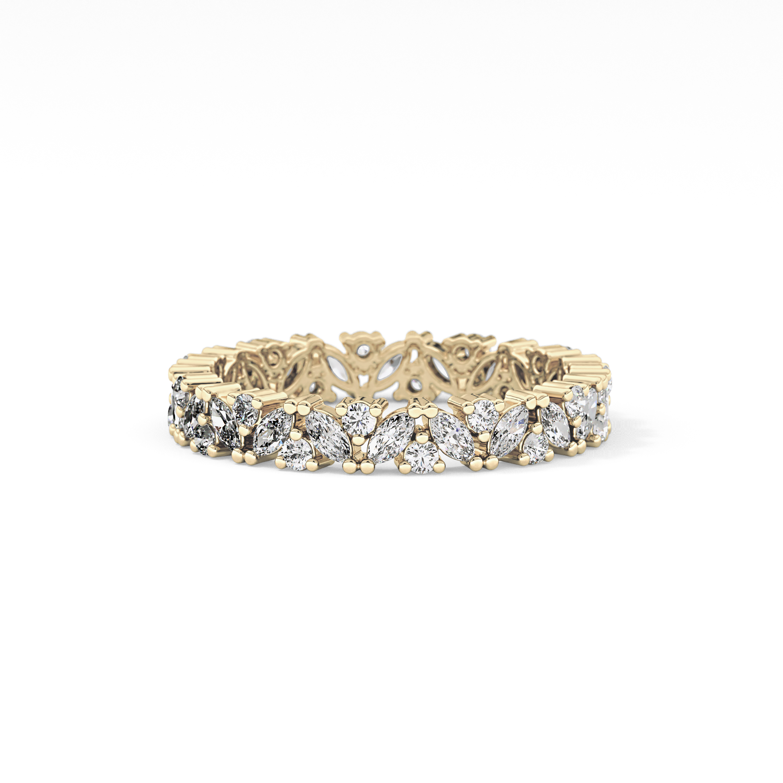 Full Eternity Wedding Band with 0.77 TCW Marquise and Round Cut Moissanite – Yellow, White, or Rose Gold