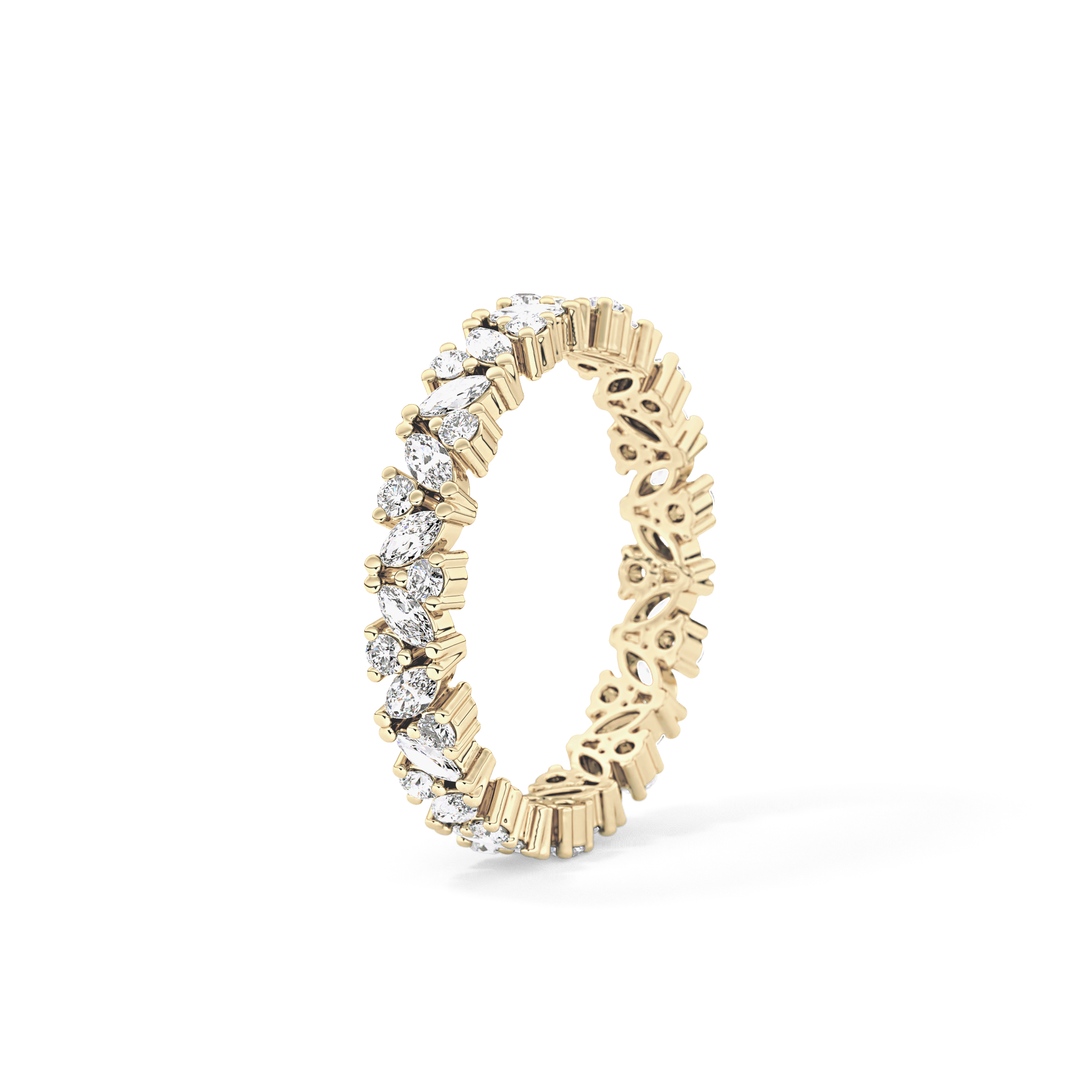 Full Eternity Wedding Band with 0.77 TCW Marquise and Round Cut Moissanite – Yellow, White, or Rose Gold