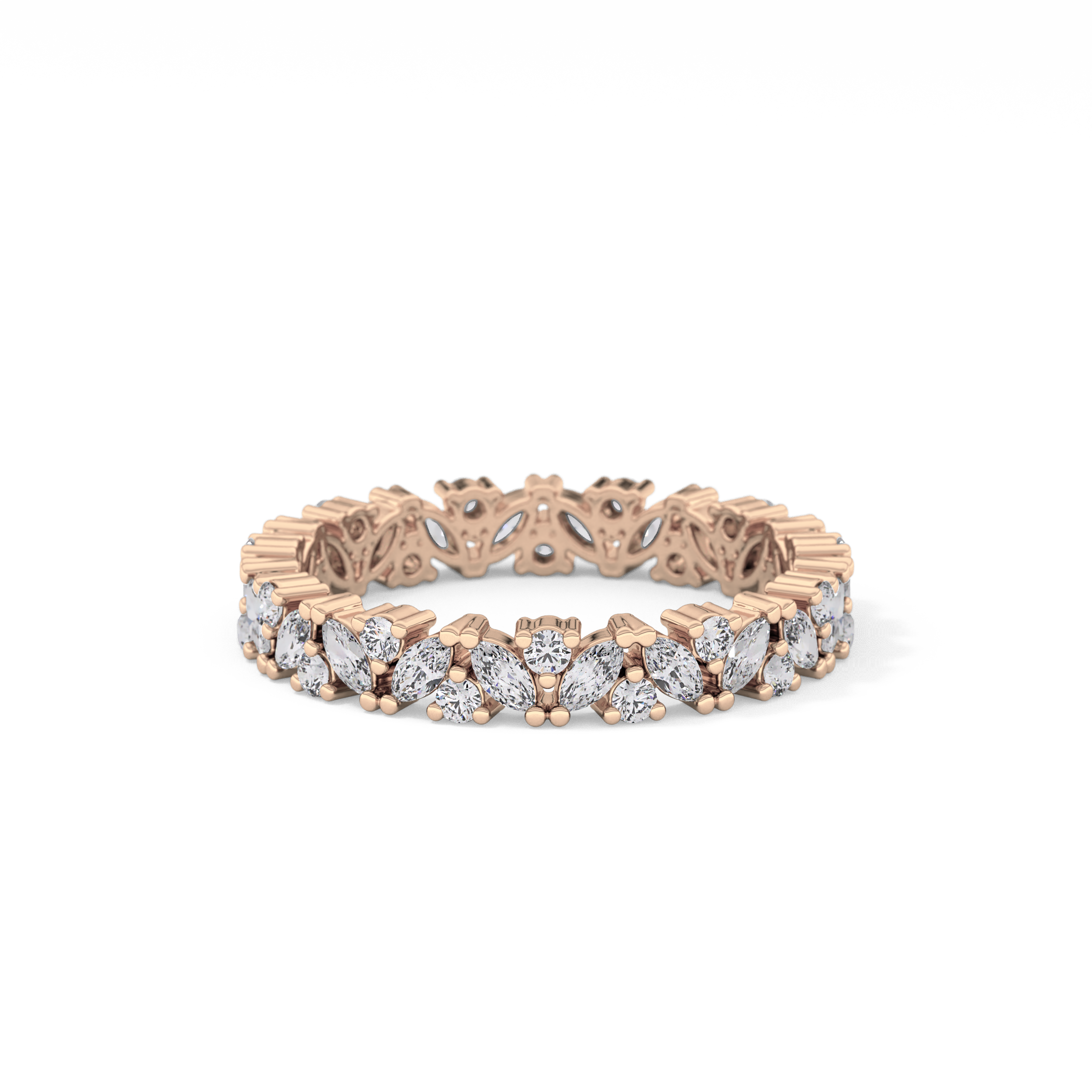 Full Eternity Wedding Band with 0.77 TCW Marquise and Round Cut Moissanite – Yellow, White, or Rose Gold