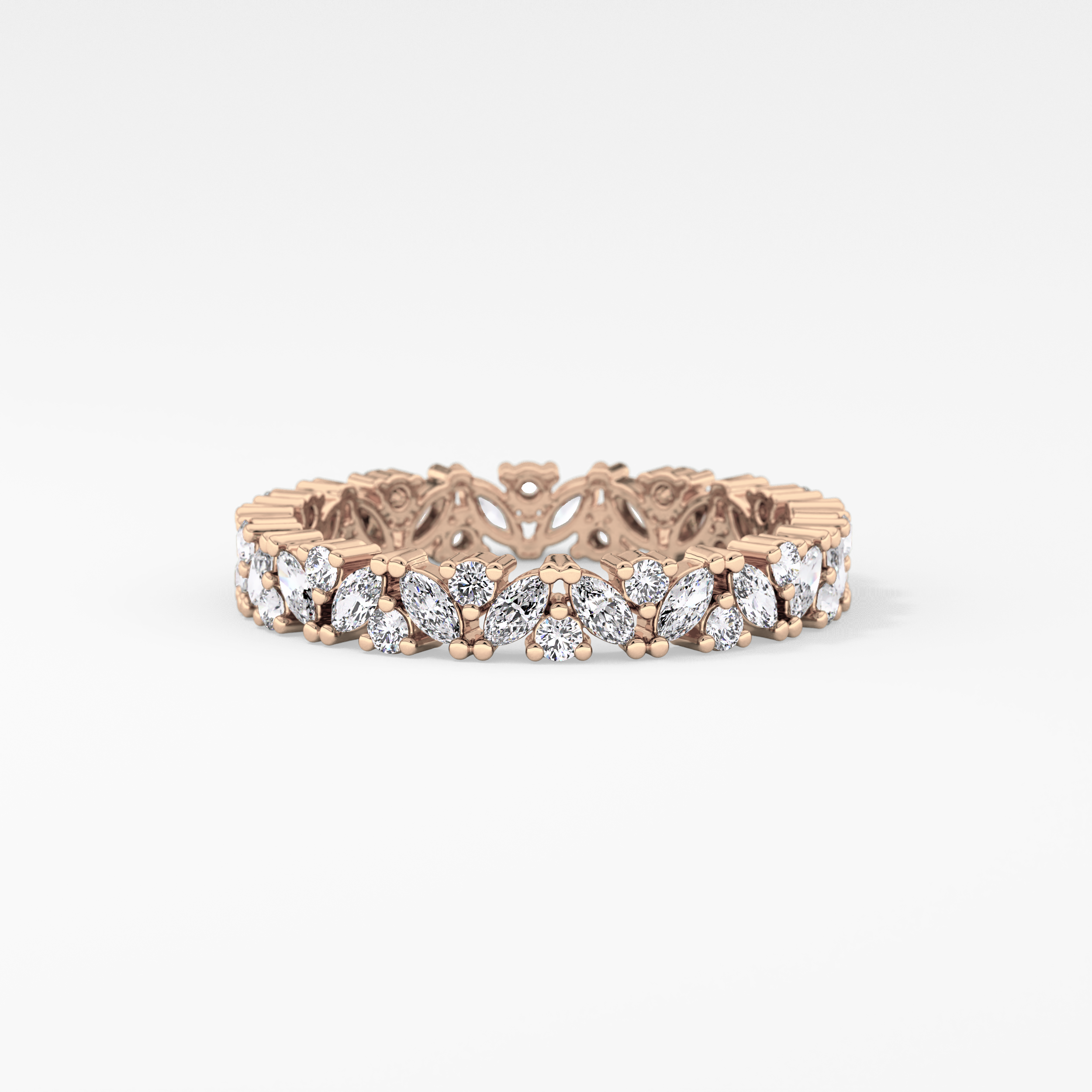 Full Eternity Wedding Band with 0.77 TCW Marquise and Round Cut Moissanite – Yellow, White, or Rose Gold