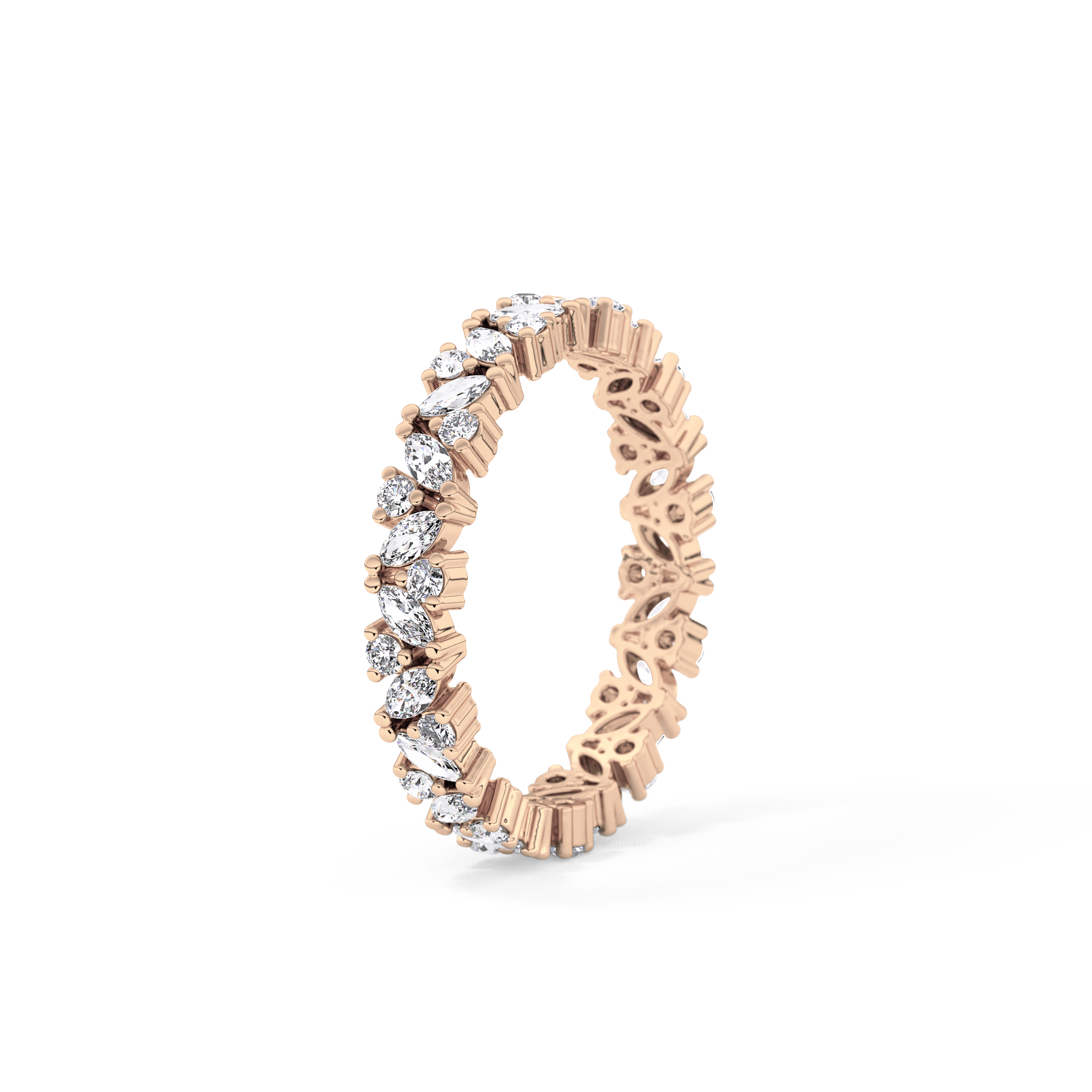 Full Eternity Wedding Band with 0.77 TCW Marquise and Round Cut Moissanite – Yellow, White, or Rose Gold