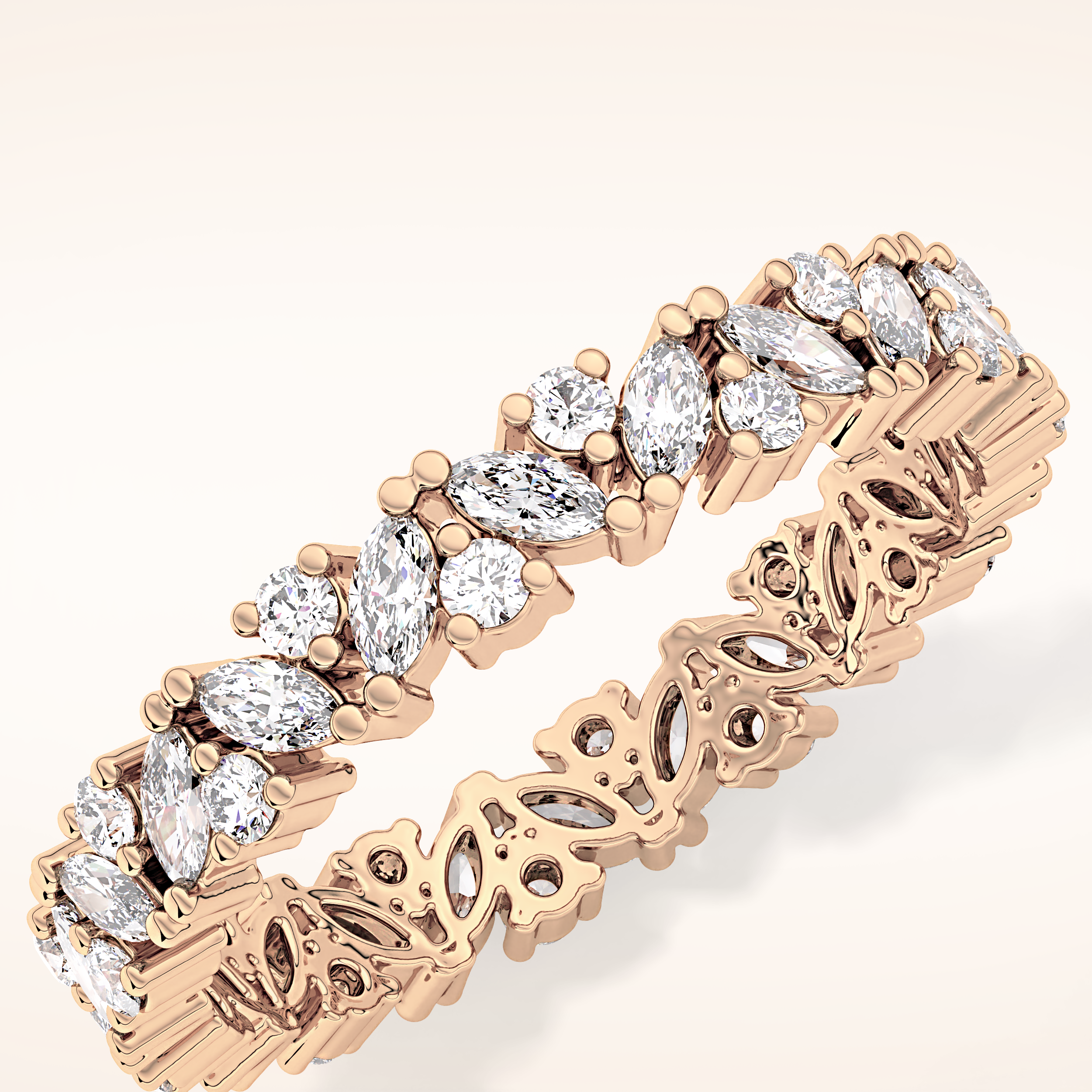 0.77 TCW Marquise & Round Shaped Moissanite Full Eternity Wedding Band